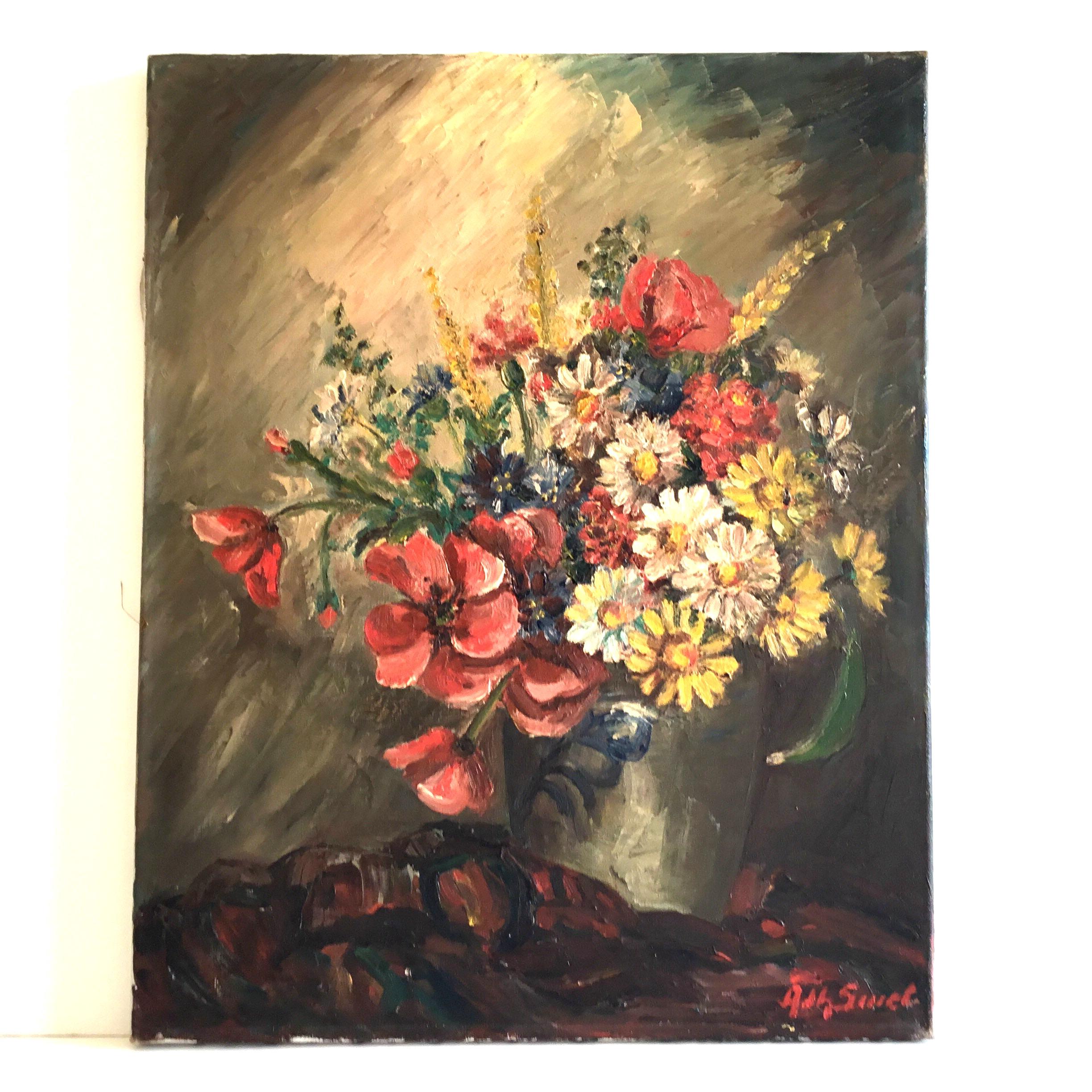 Vintage Floral Painting | André Sinet 1900s French Oil on Canvas, Signed Artwork — photo 3 of 11