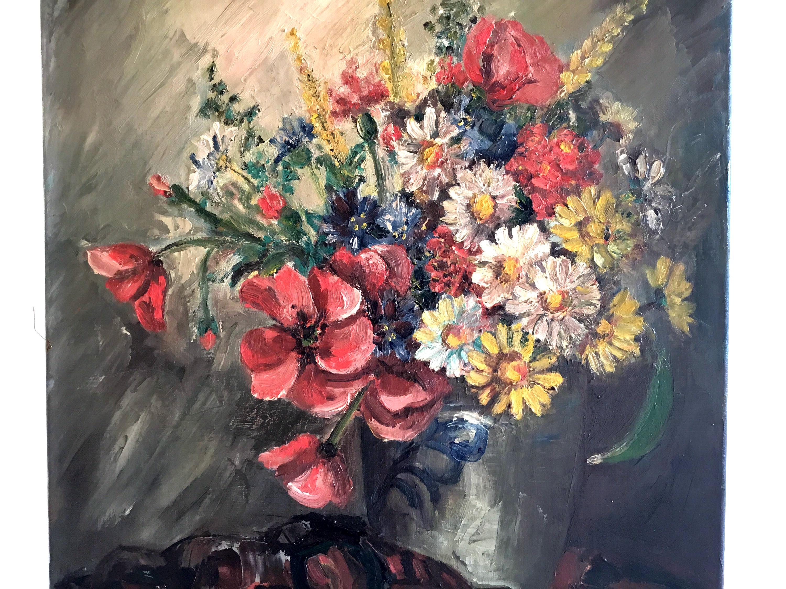 Vintage Floral Painting | André Sinet 1900s French Oil on Canvas, Signed Artwork — photo 5 of 11