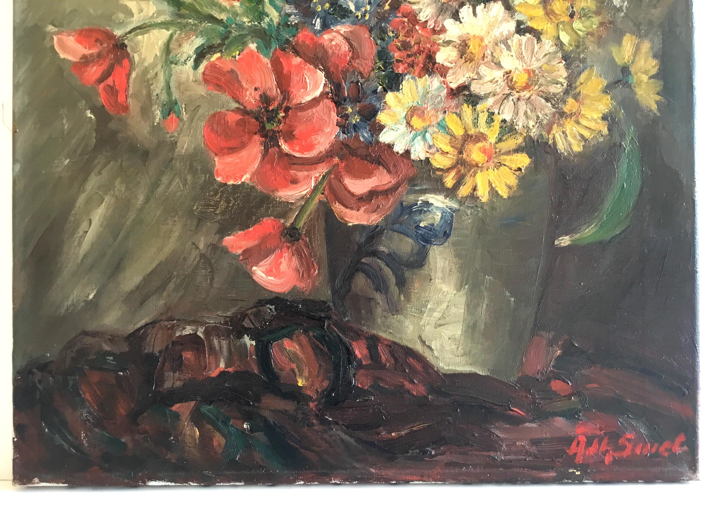 Vintage Floral Painting | André Sinet 1900s French Oil on Canvas, Signed Artwork — photo 7 of 11