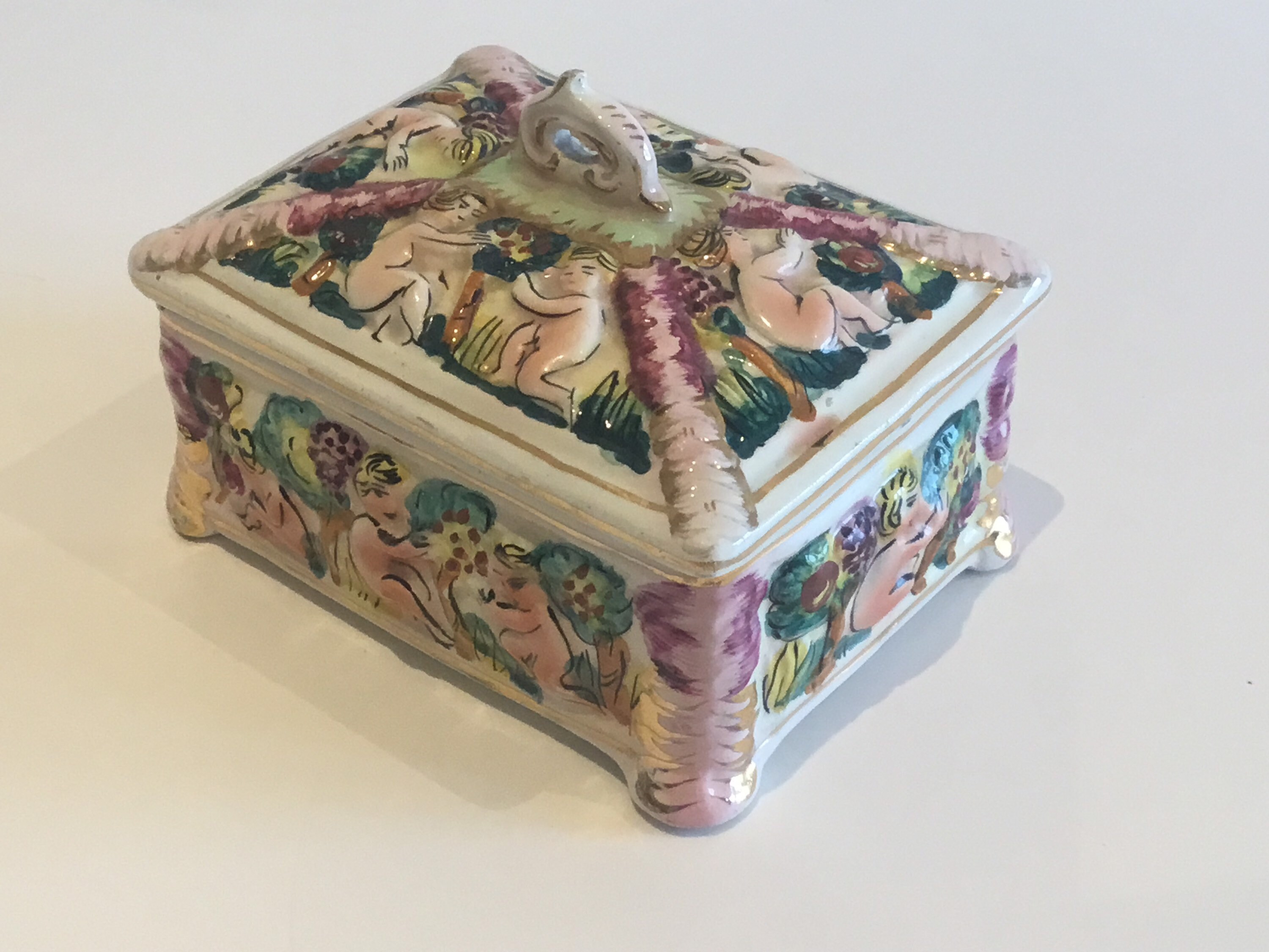 Vintage Porcelain | Capodimonte Italian Box 1950s, Cherubs & Nature Motifs — photo 3 of 7