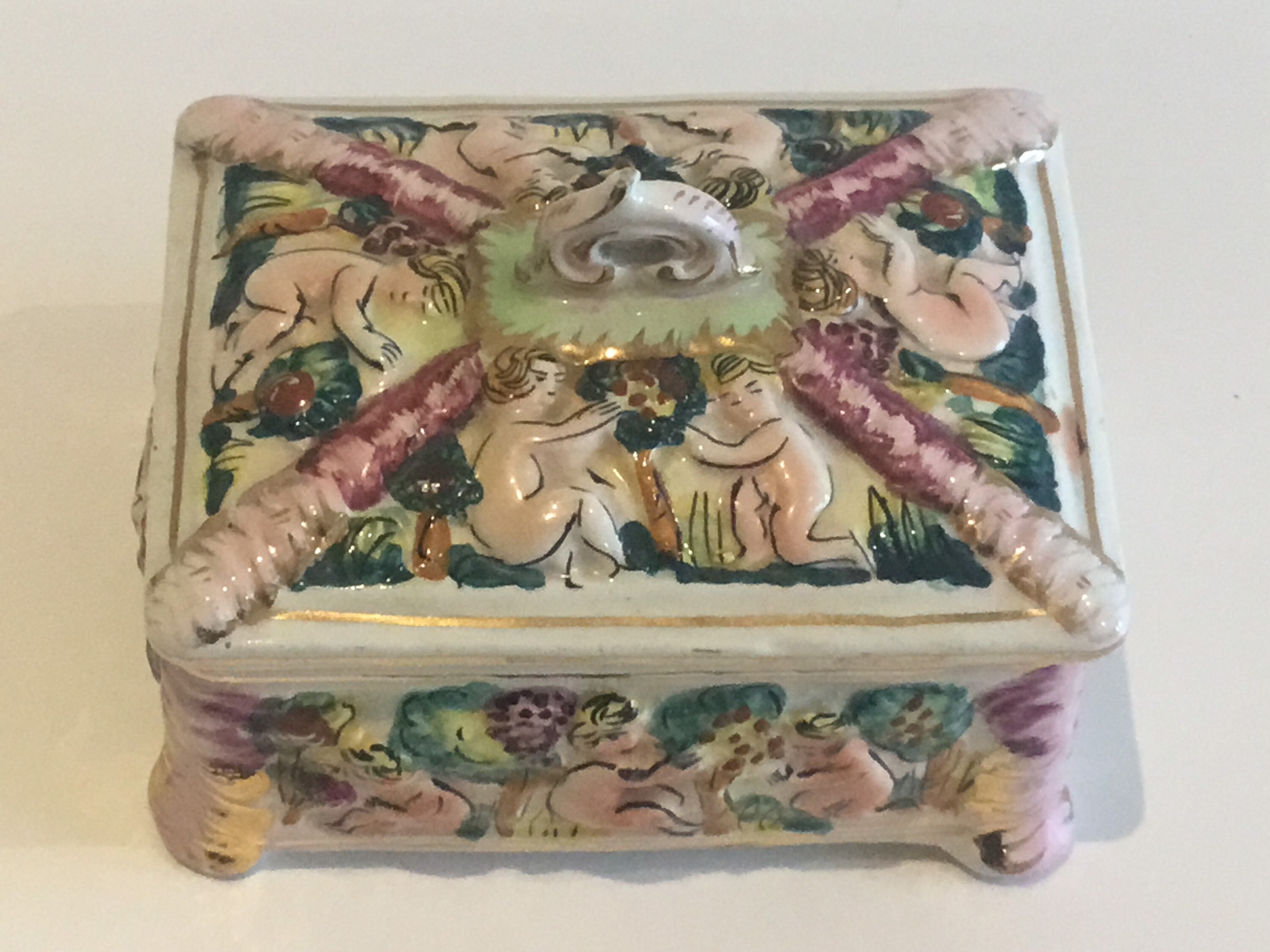 Vintage Porcelain | Capodimonte Italian Box 1950s, Cherubs & Nature Motifs — photo 4 of 7