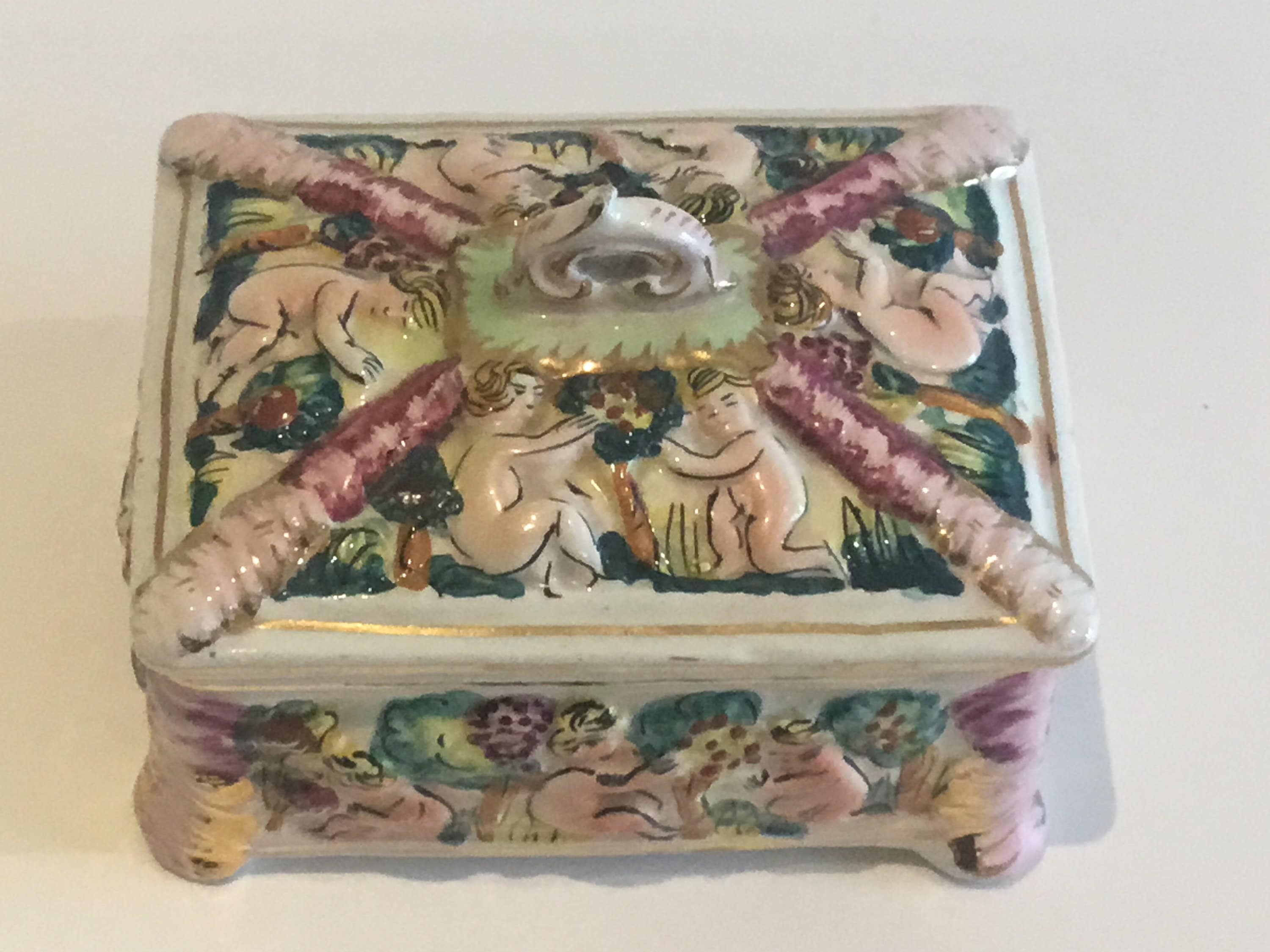 Vintage Porcelain | Capodimonte Italian Box 1950s, Cherubs & Nature Motifs — photo 6 of 7