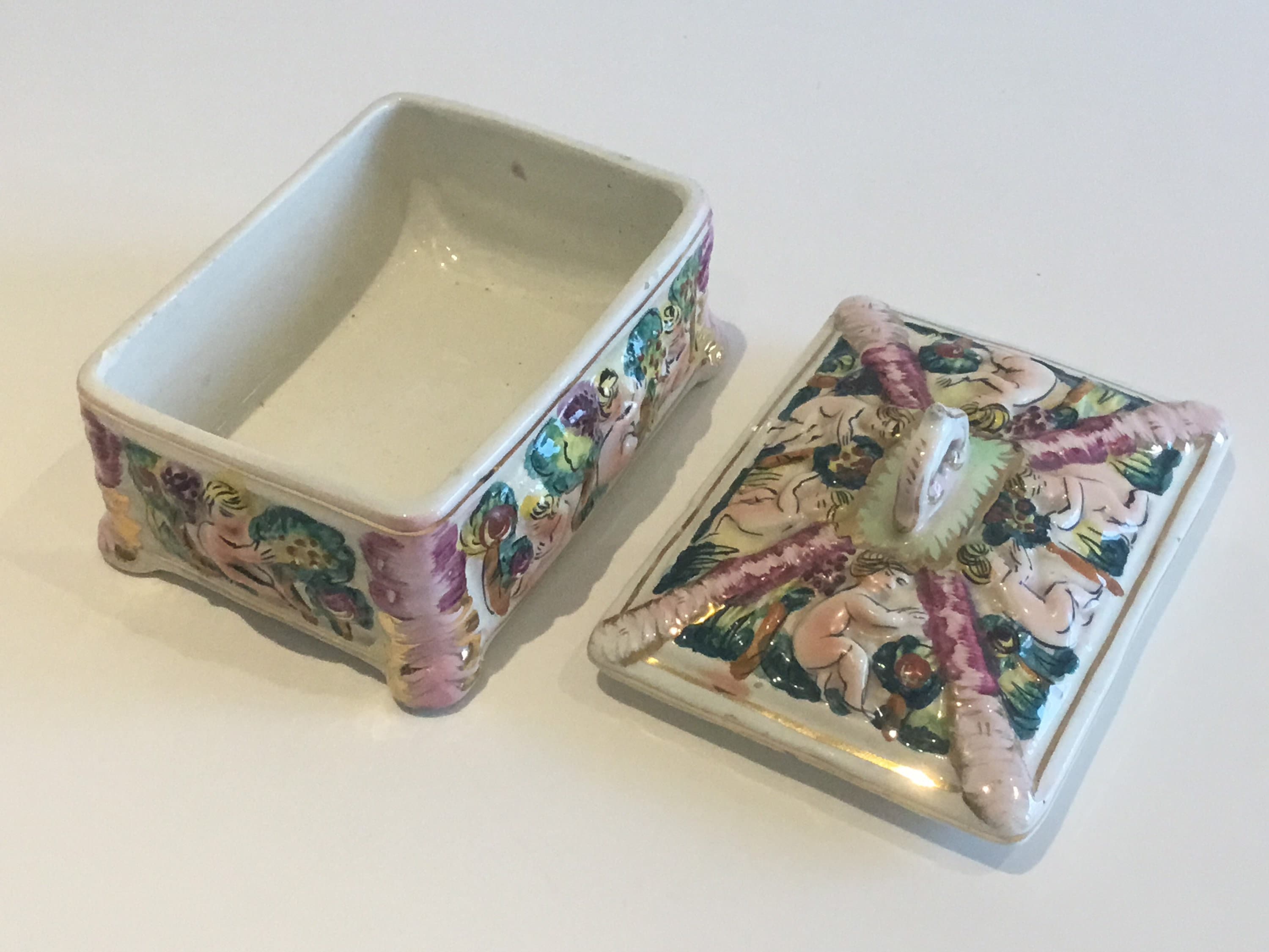 Vintage Porcelain | Capodimonte Italian Box 1950s, Cherubs & Nature Motifs — photo 7 of 7