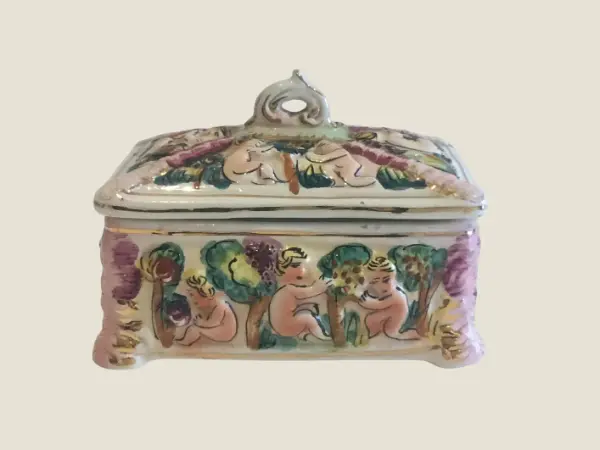 Vintage Porcelain | Capodimonte Italian Box 1950s, Cherubs & Nature Motifs