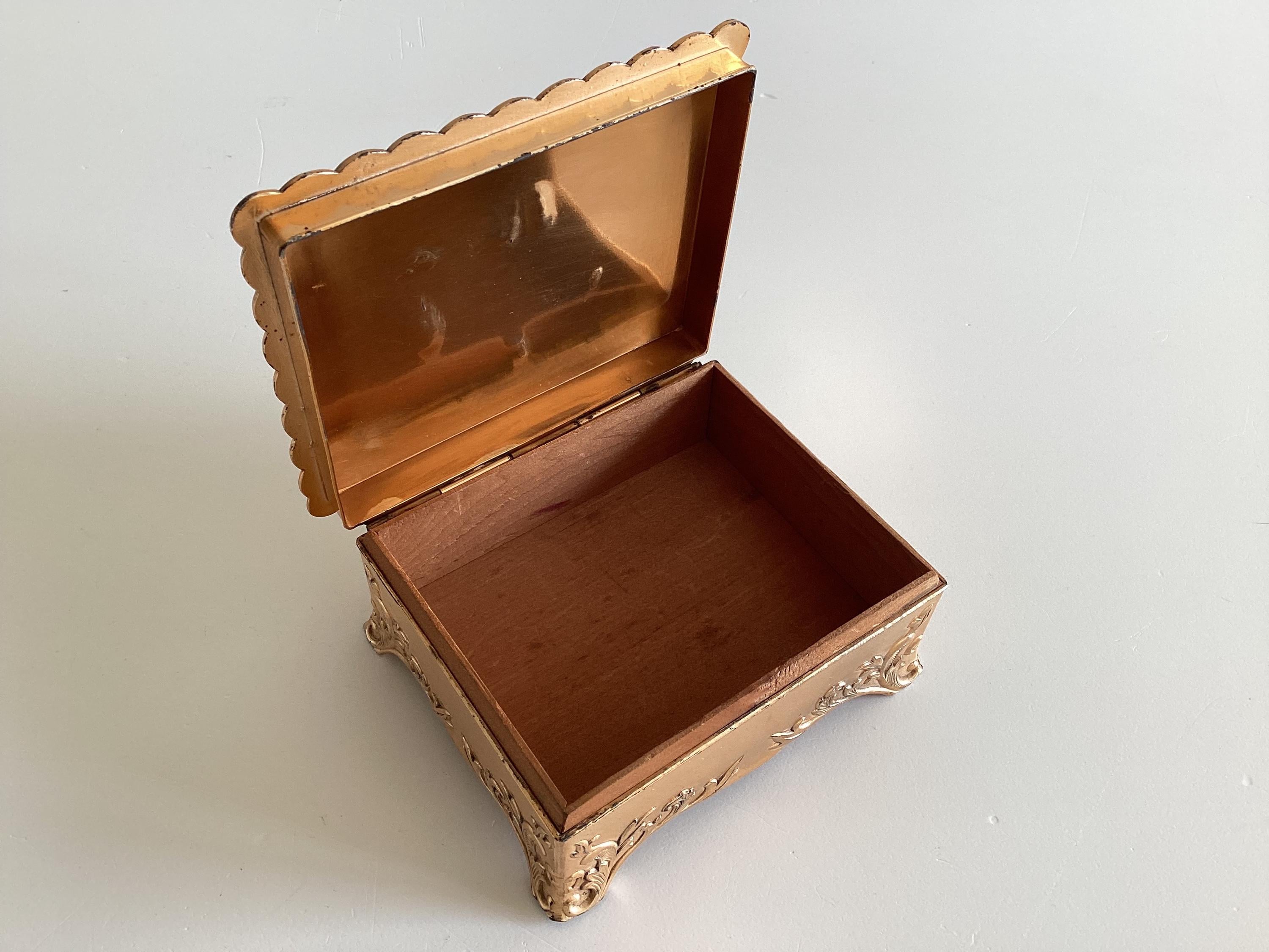 Vintage French Cigarette Box | Art Deco Gold Plated & Red Enamel, Winged Horse, 1930s — photo 4 of 11