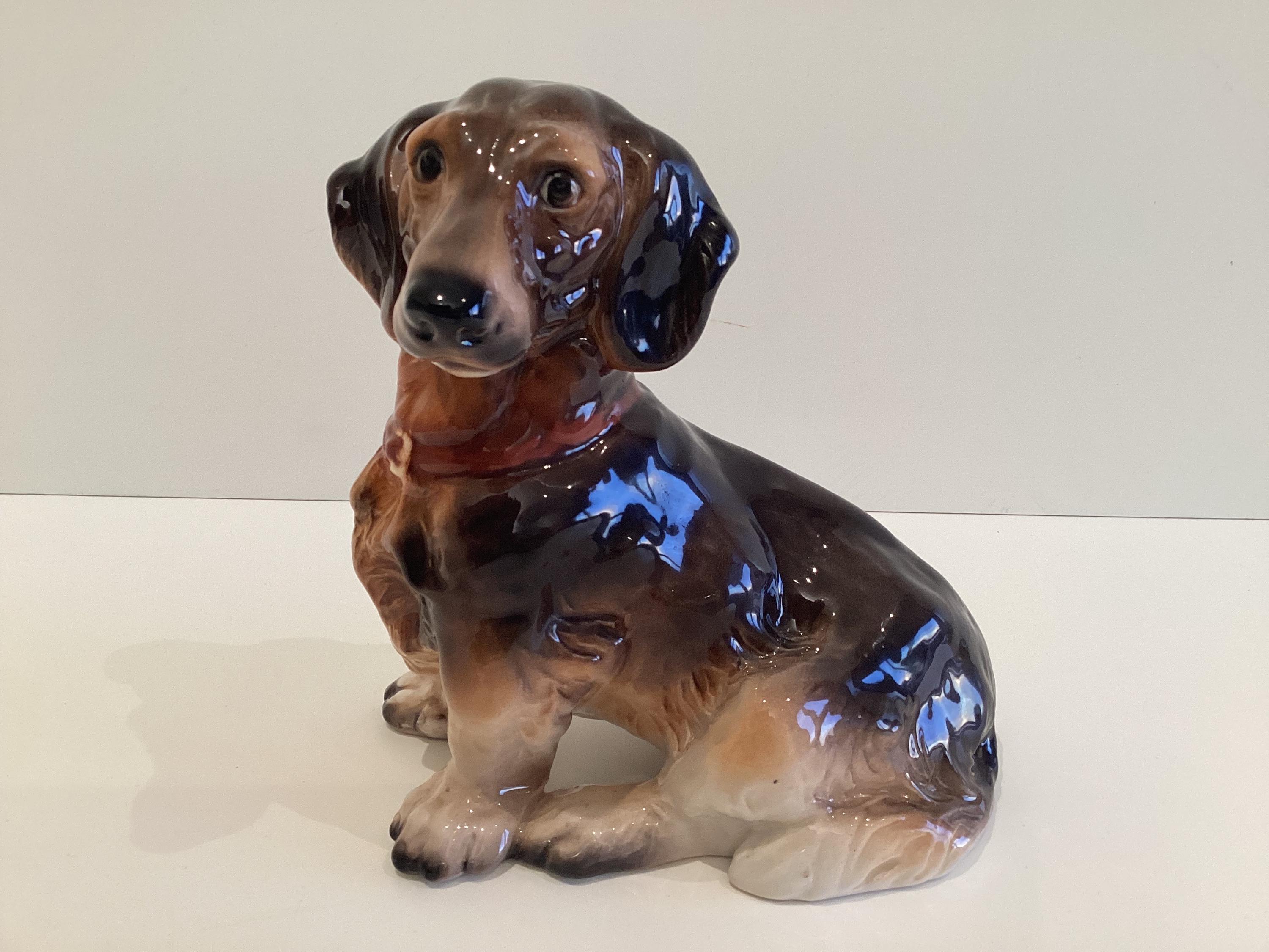 Vintage Porcelain Dog | Iris Cluj Napoca 1950s Dachshund, Romanian Hand Painted Figurine — photo 2 of 9