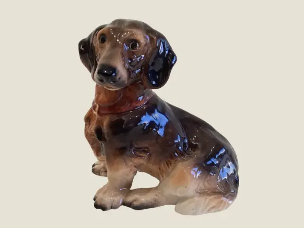 Vintage Porcelain Dog | Iris Cluj Napoca 1950s Dachshund, Romanian Hand Painted Figurine