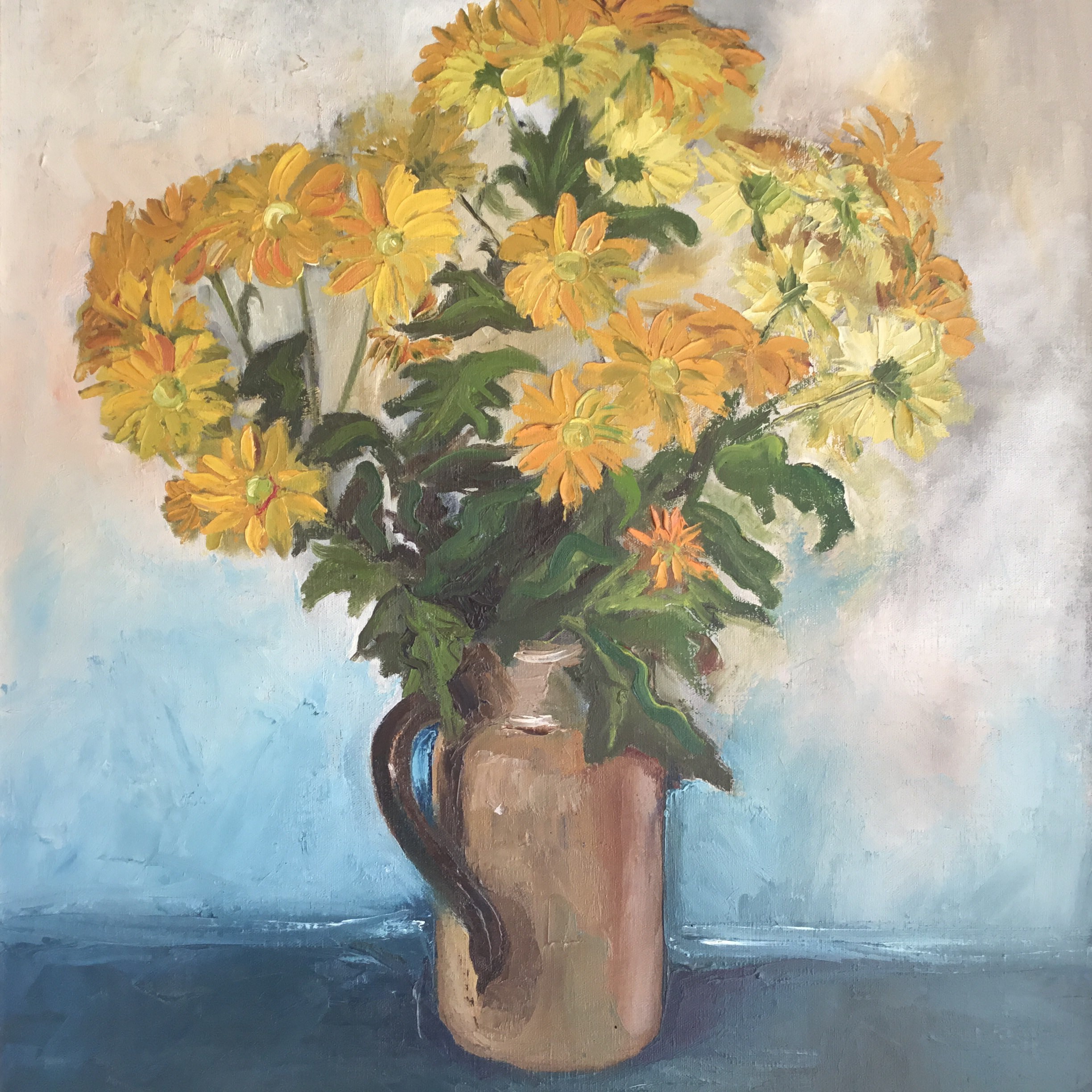 Vintage Floral Painting | Delarbre 1960s French Artist, Yellow Flowers Oil on Canvas — photo 5 of 11
