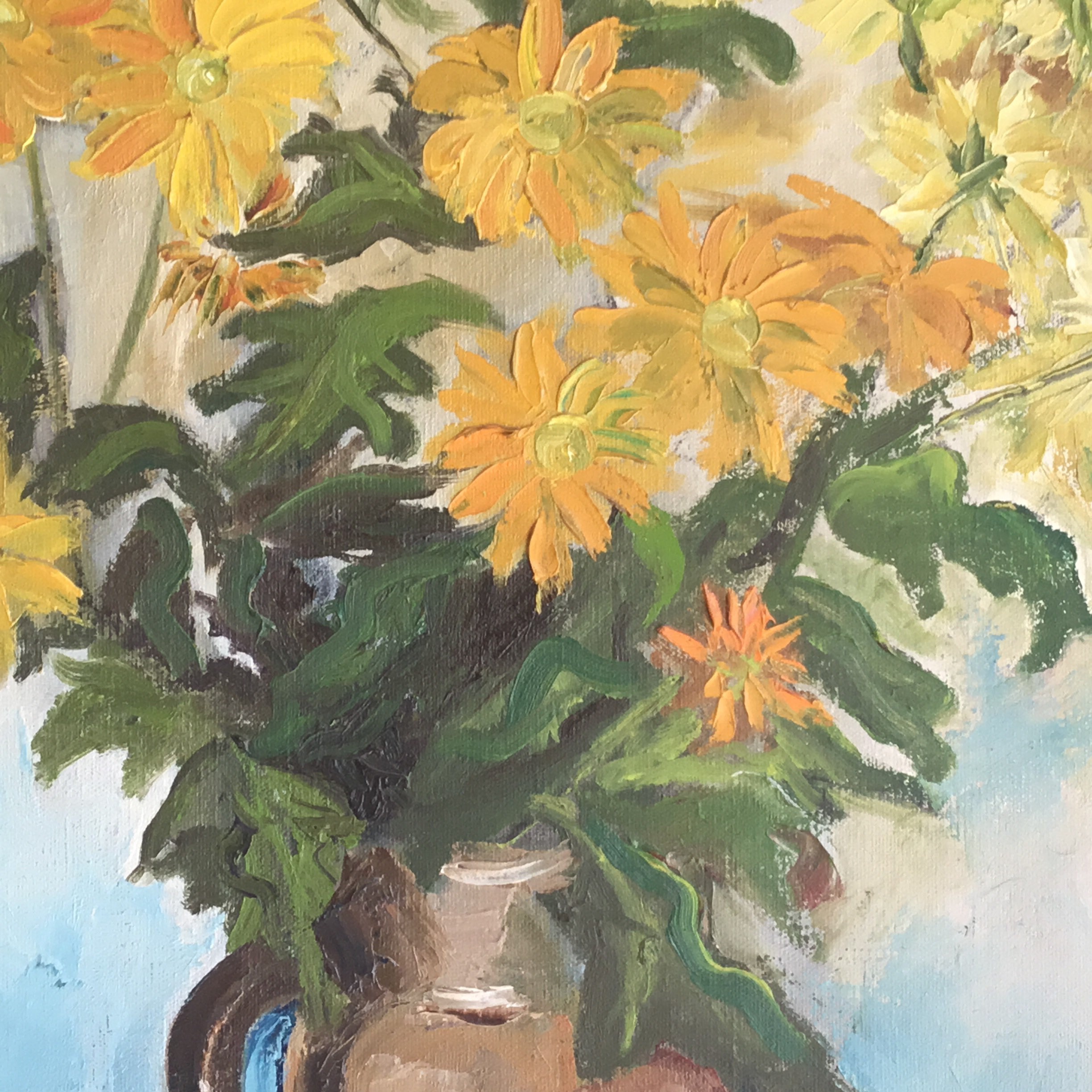Vintage Floral Painting | Delarbre 1960s French Artist, Yellow Flowers Oil on Canvas — photo 6 of 11