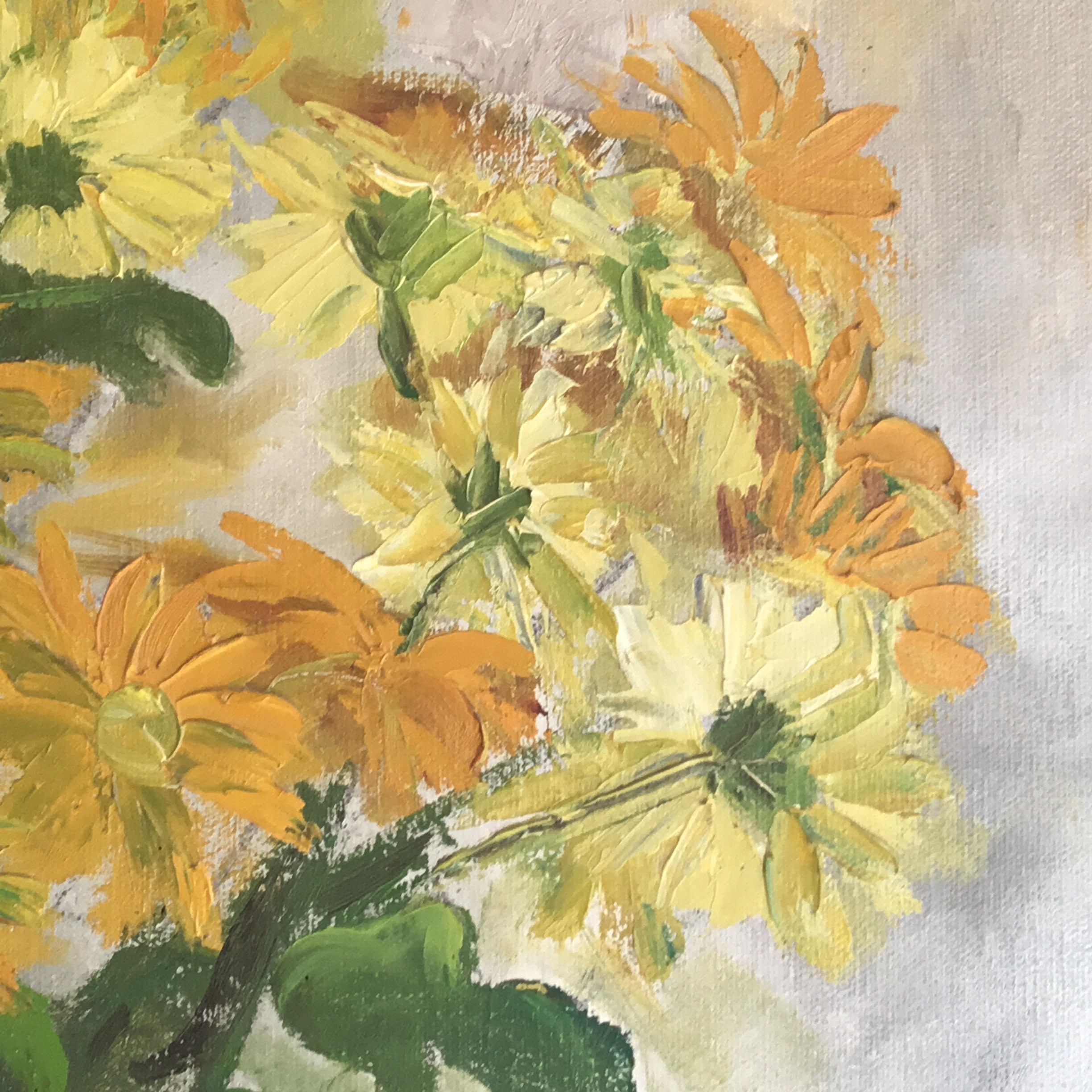 Vintage Floral Painting | Delarbre 1960s French Artist, Yellow Flowers Oil on Canvas — photo 9 of 11