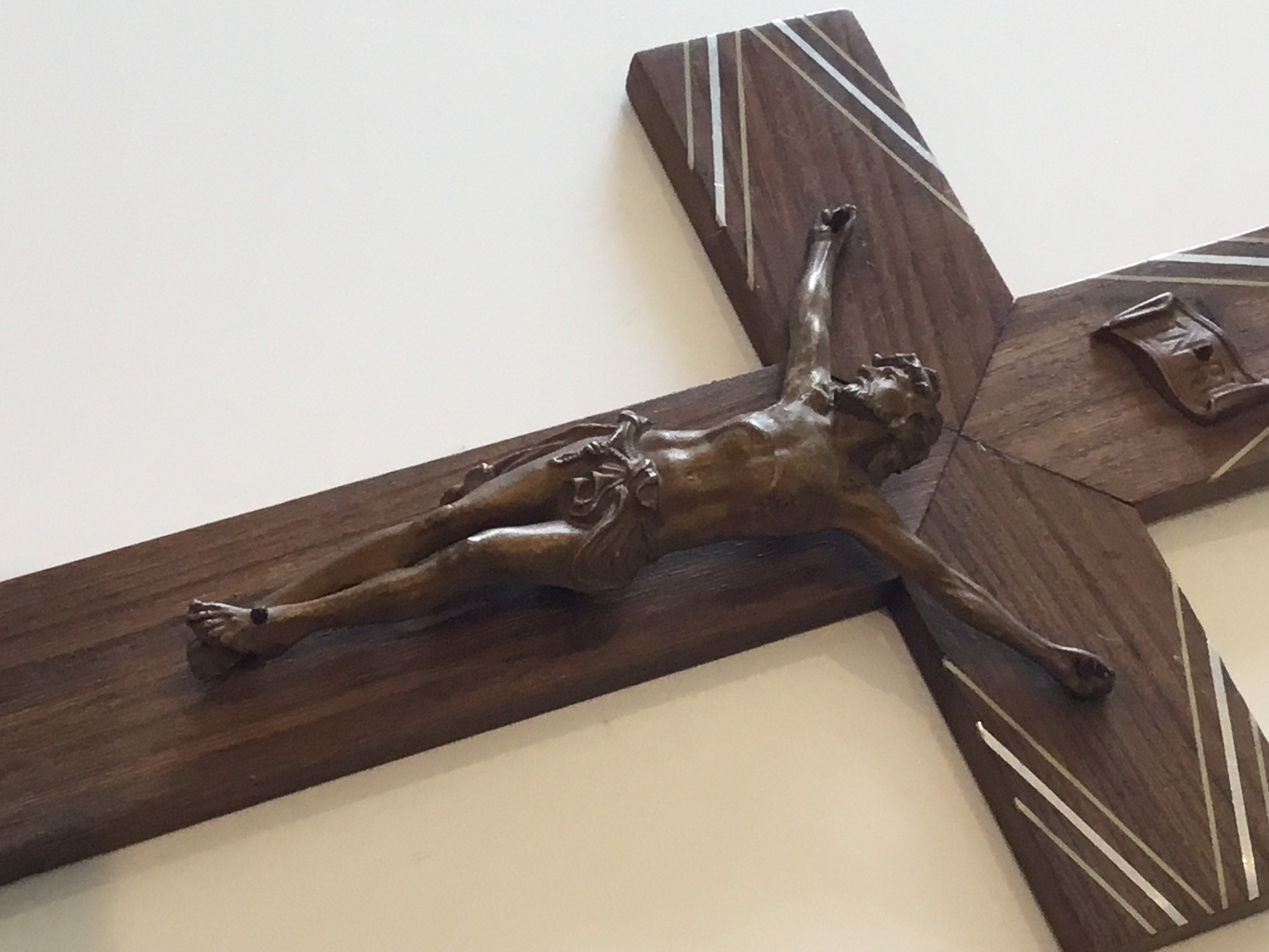 Vintage Crucifix | 1920s Signed A. Villien, Exotic Wood Inlay & Bronzed Metal, France — photo 6 of 8