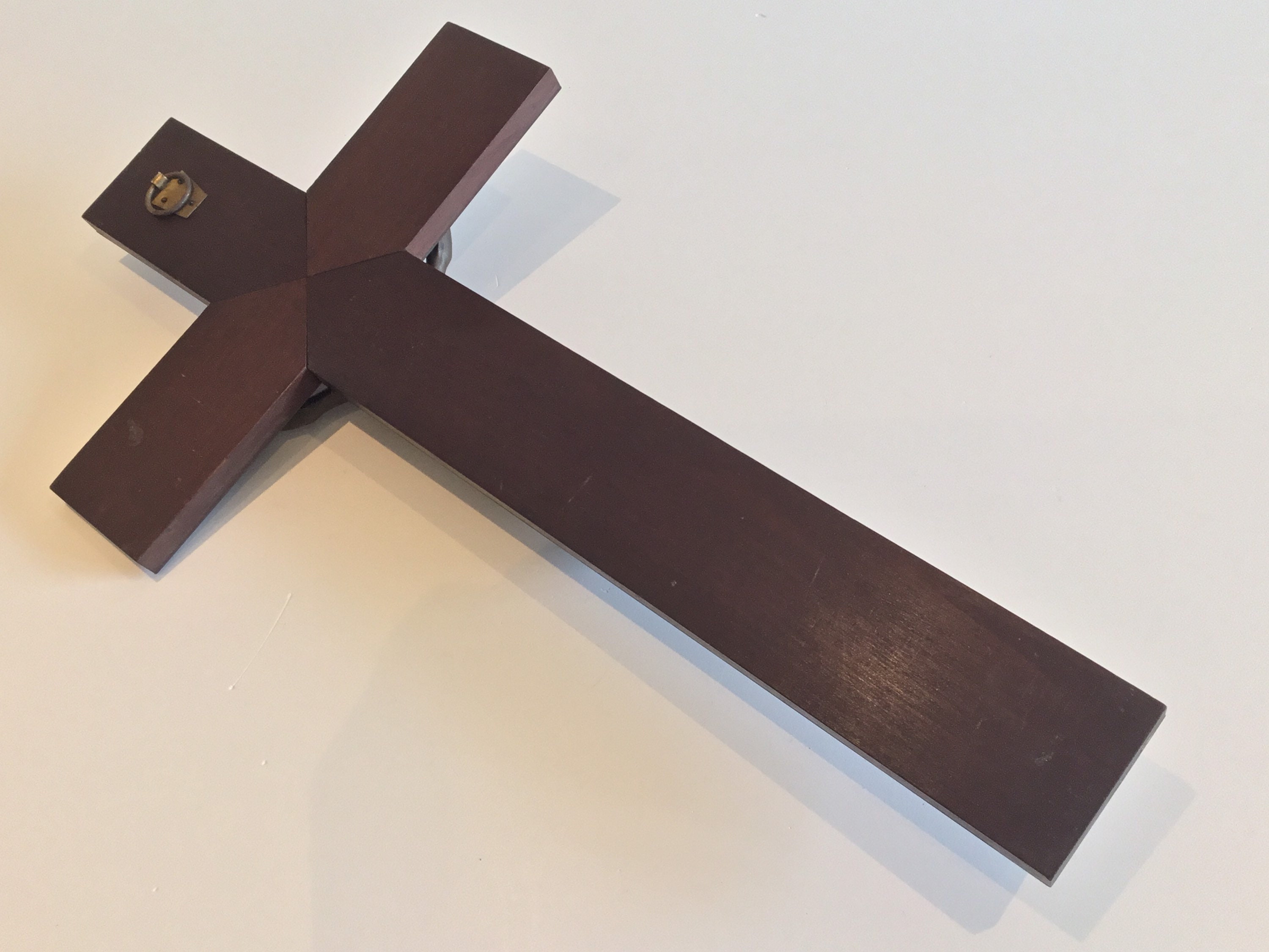 Vintage Crucifix | 1920s Signed A. Villien, Exotic Wood Inlay & Bronzed Metal, France — photo 8 of 8