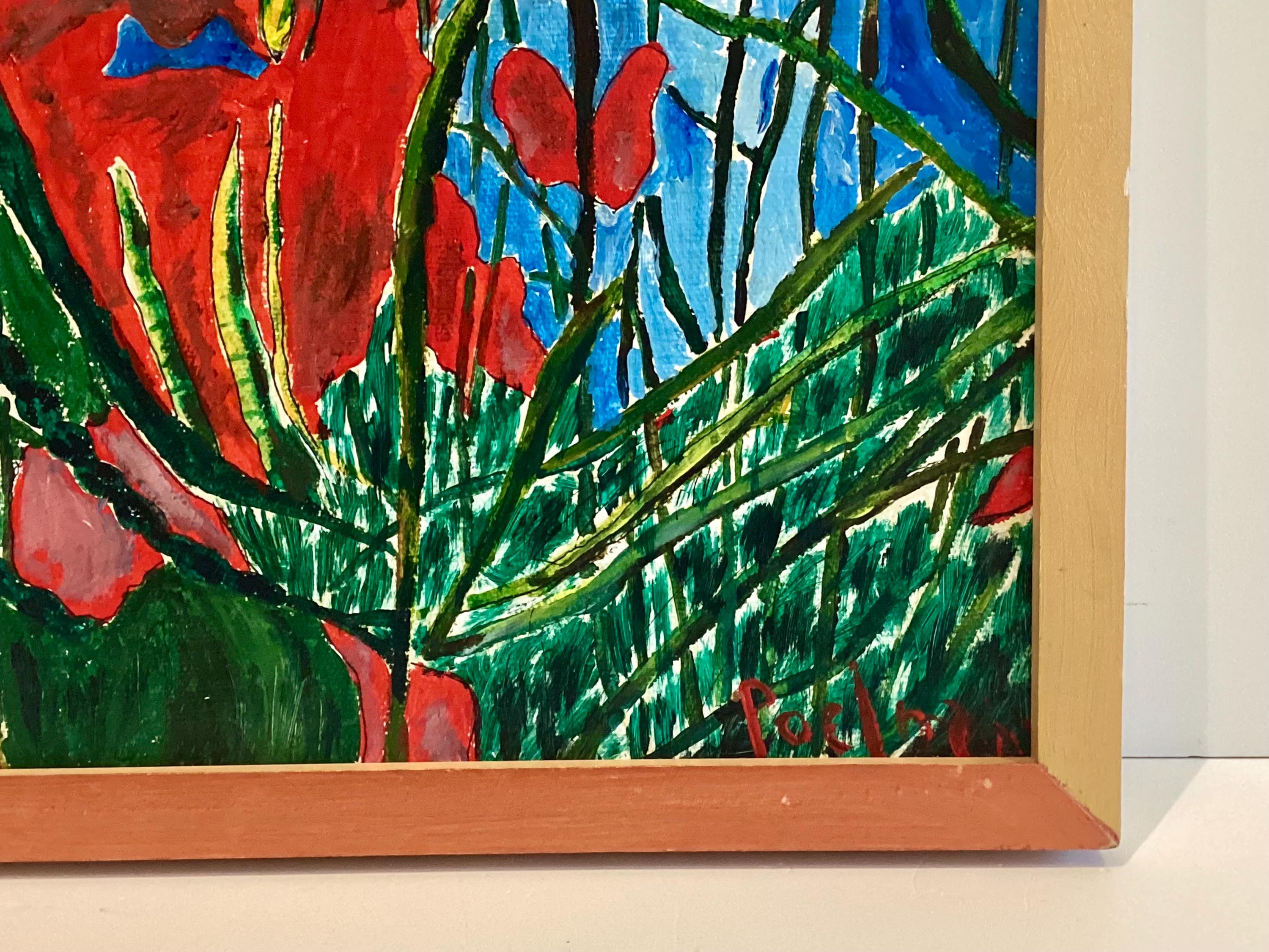 Vintage Expressionist Painting | Signed Poppies Oil on Canvas, Framed French Art — photo 8 of 9