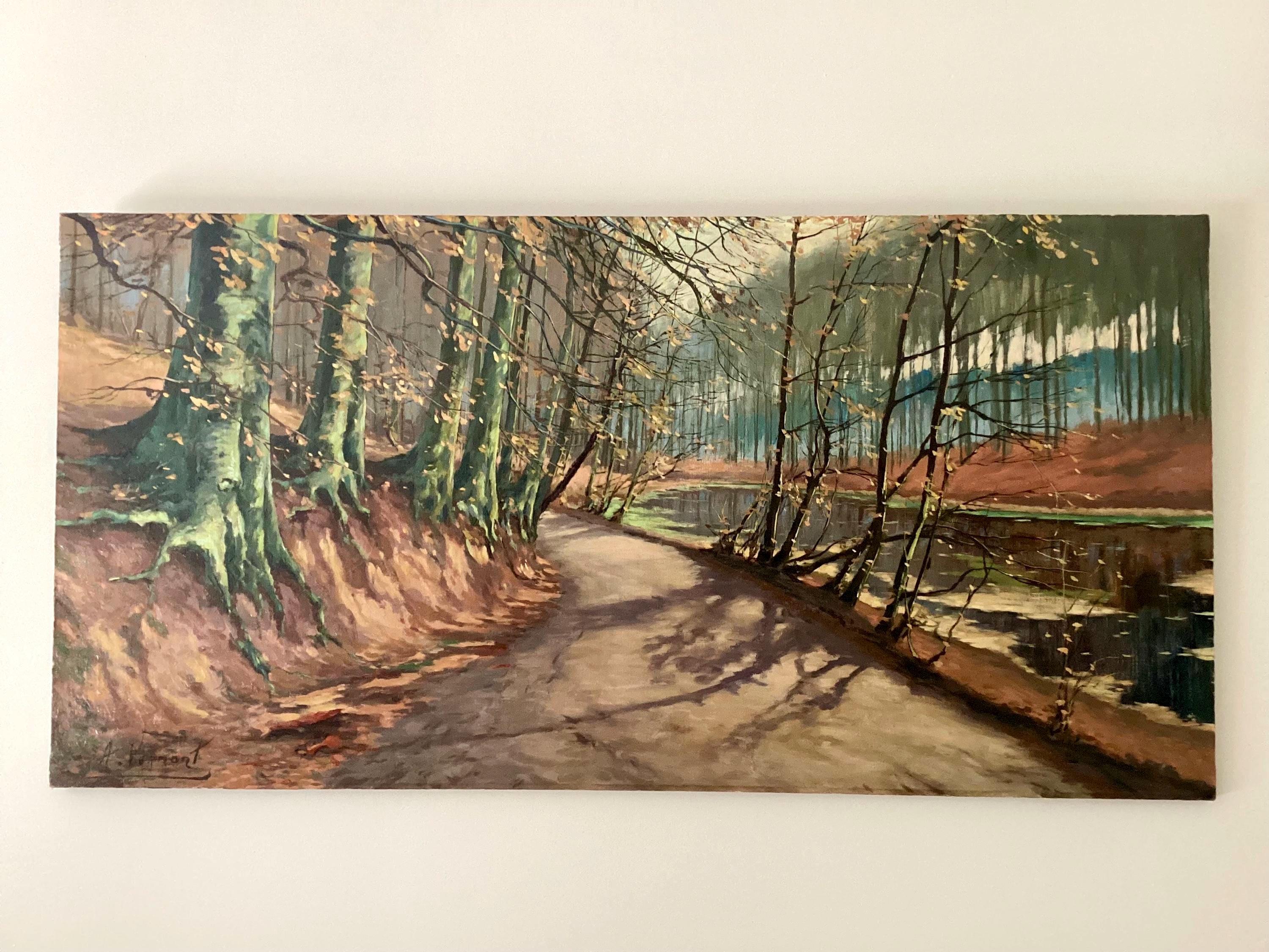 Large Oil Painting | Nicolae Vermont 1920s Landscape, Signed Romanian Canvas Art — photo 4 of 10