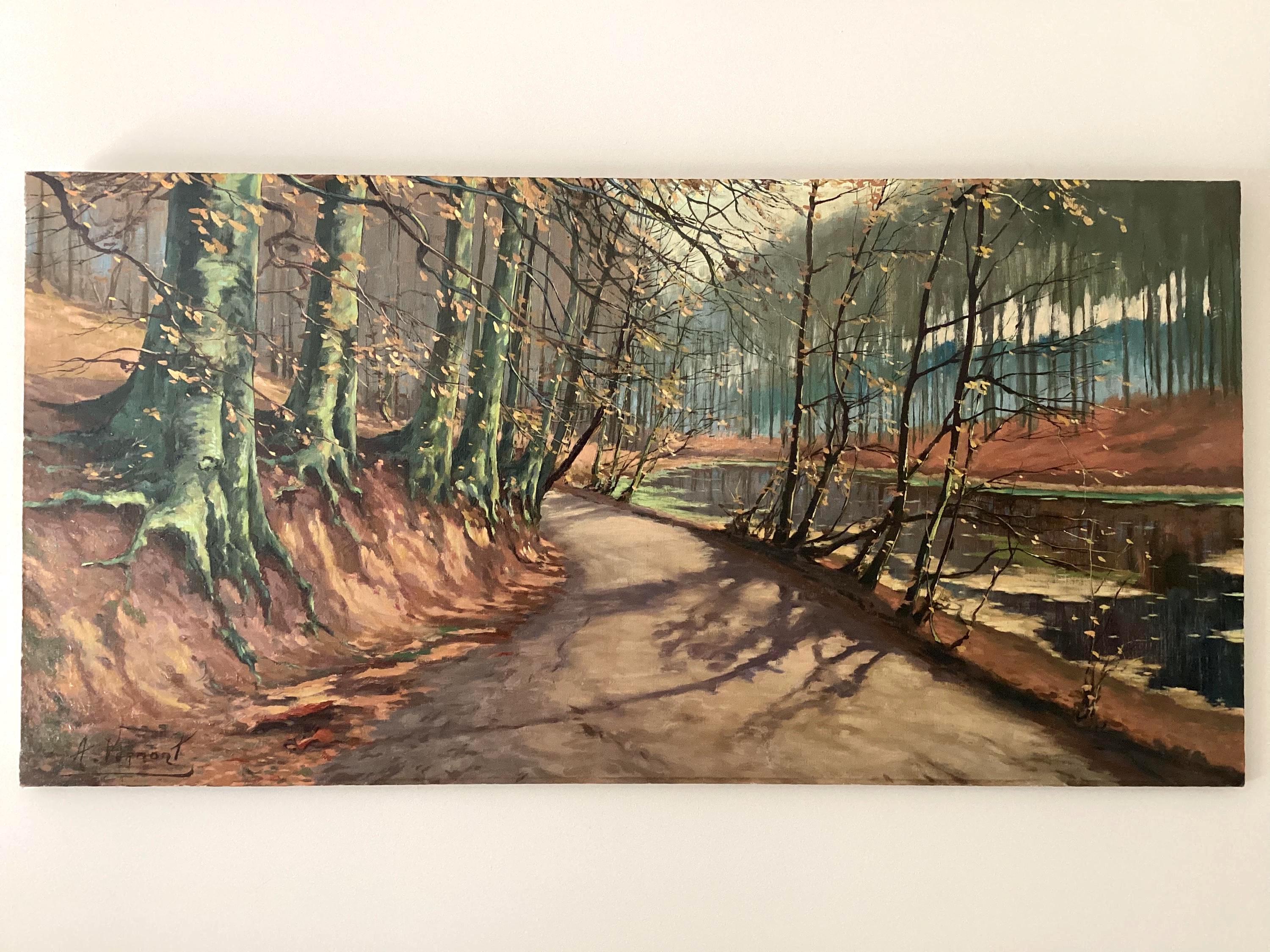 Large Oil Painting | Nicolae Vermont 1920s Landscape, Signed Romanian Canvas Art — photo 5 of 10