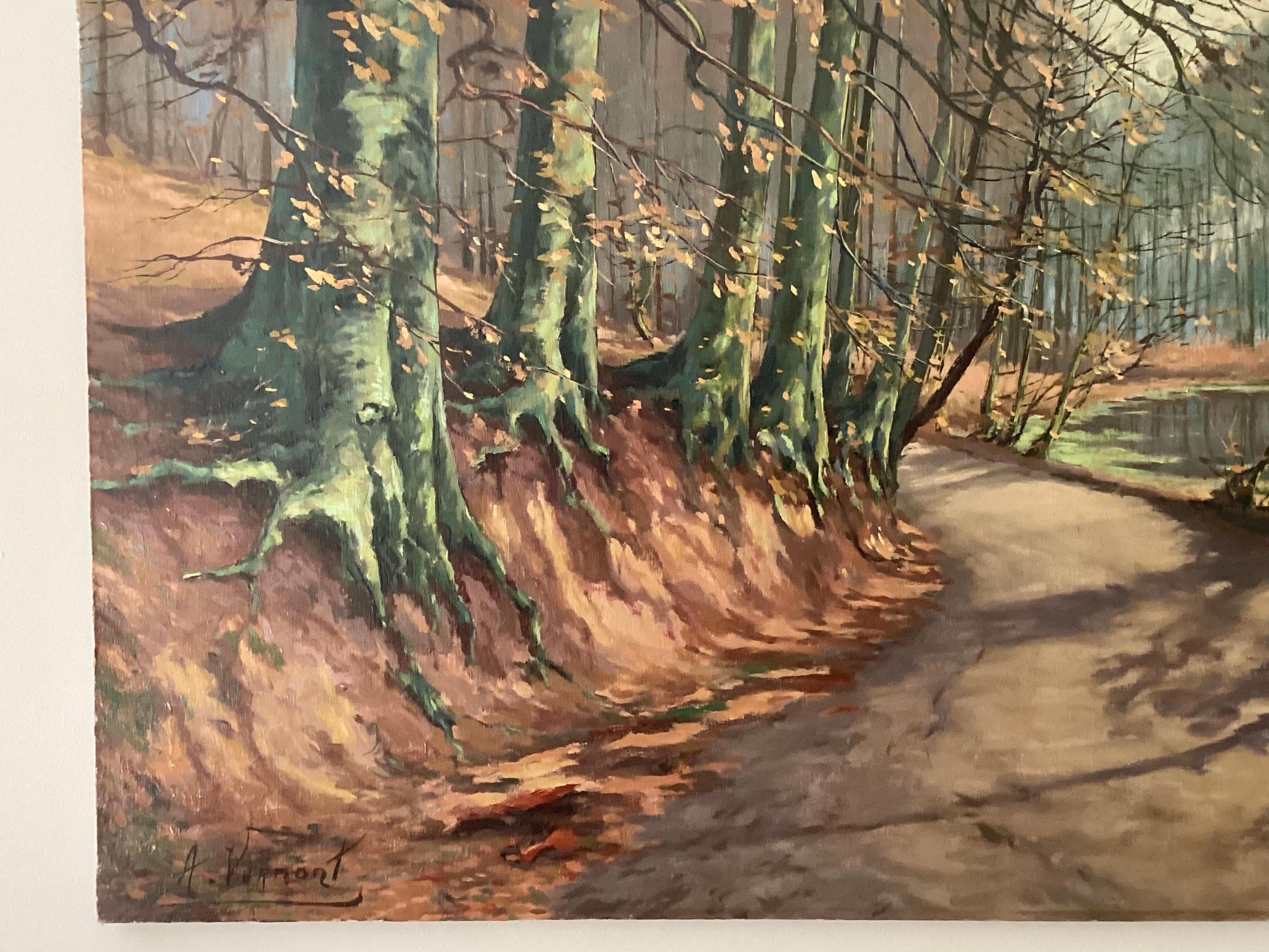Large Oil Painting | Nicolae Vermont 1920s Landscape, Signed Romanian Canvas Art — photo 7 of 10
