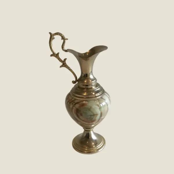 Vintage Onyx Amphora – Gold Metal & Handcrafted Stone (1950s) Made in Italy