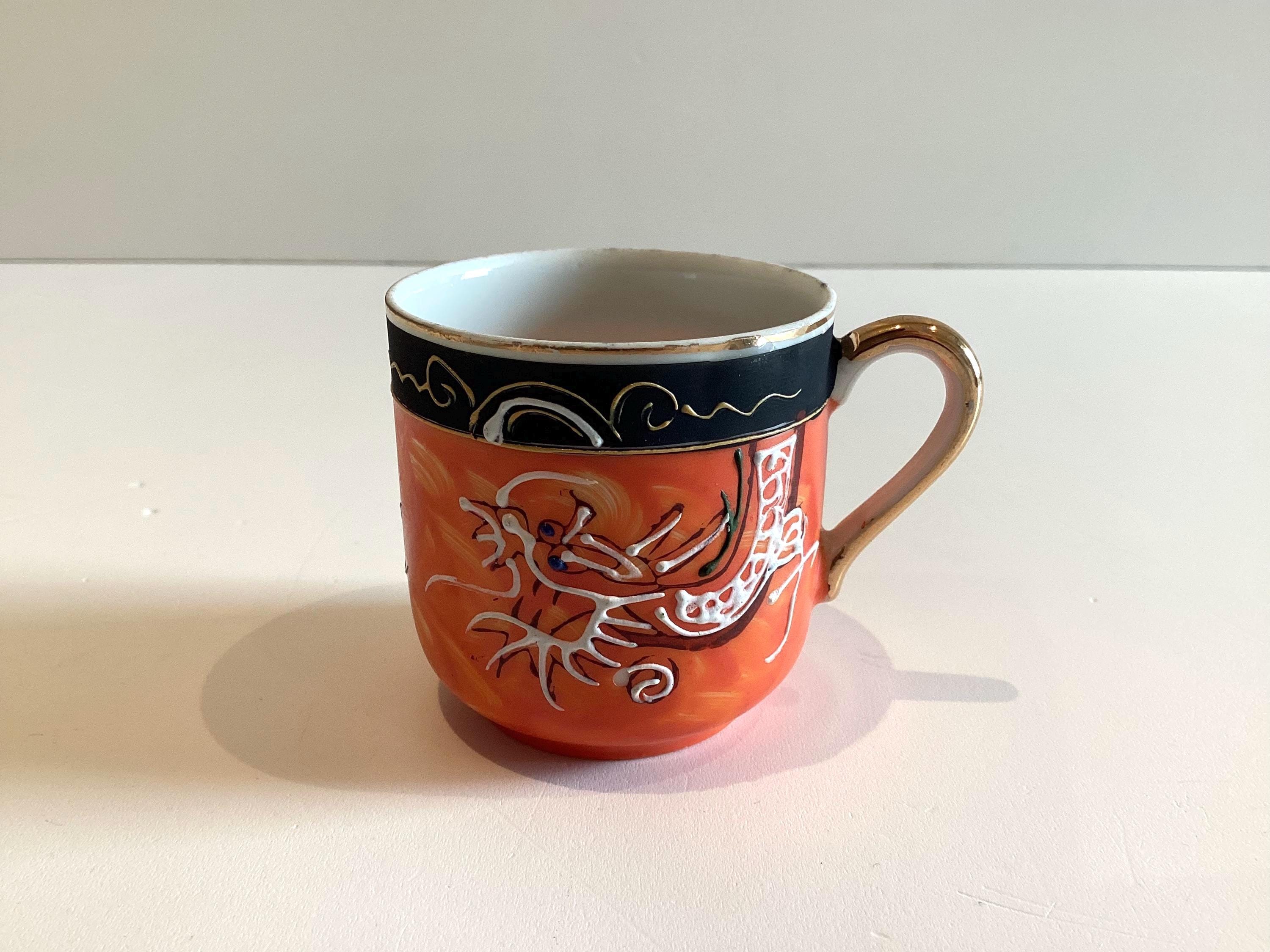 Vintage Japanese Fine Porcelain Coffee Cups Saucers, 1950s Moriage Dragonware — photo 9 of 11