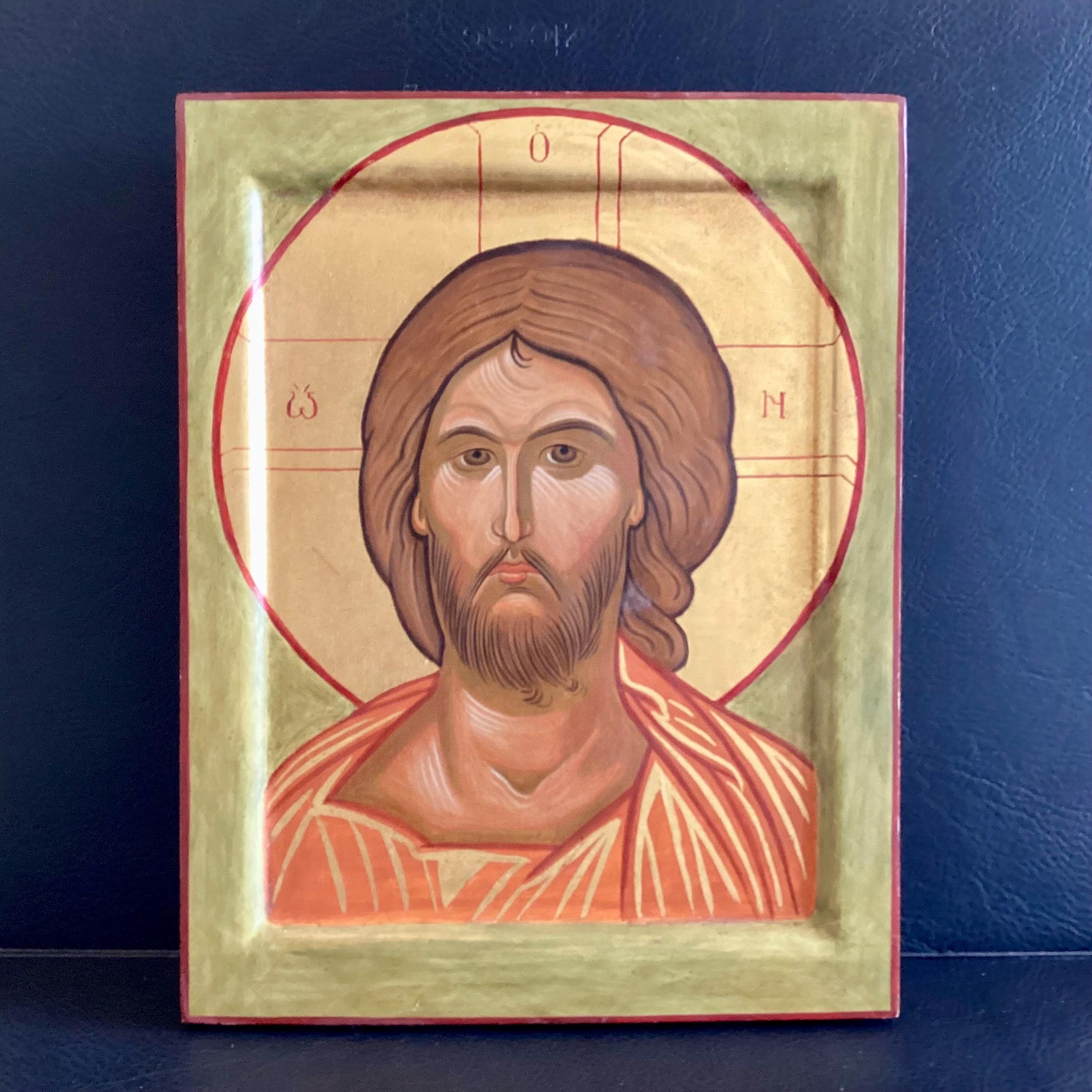 Icon Painting Greek Jesus Pantocrator Hand Painted Wooden Panel Gold Tempera — photo 2 of 11