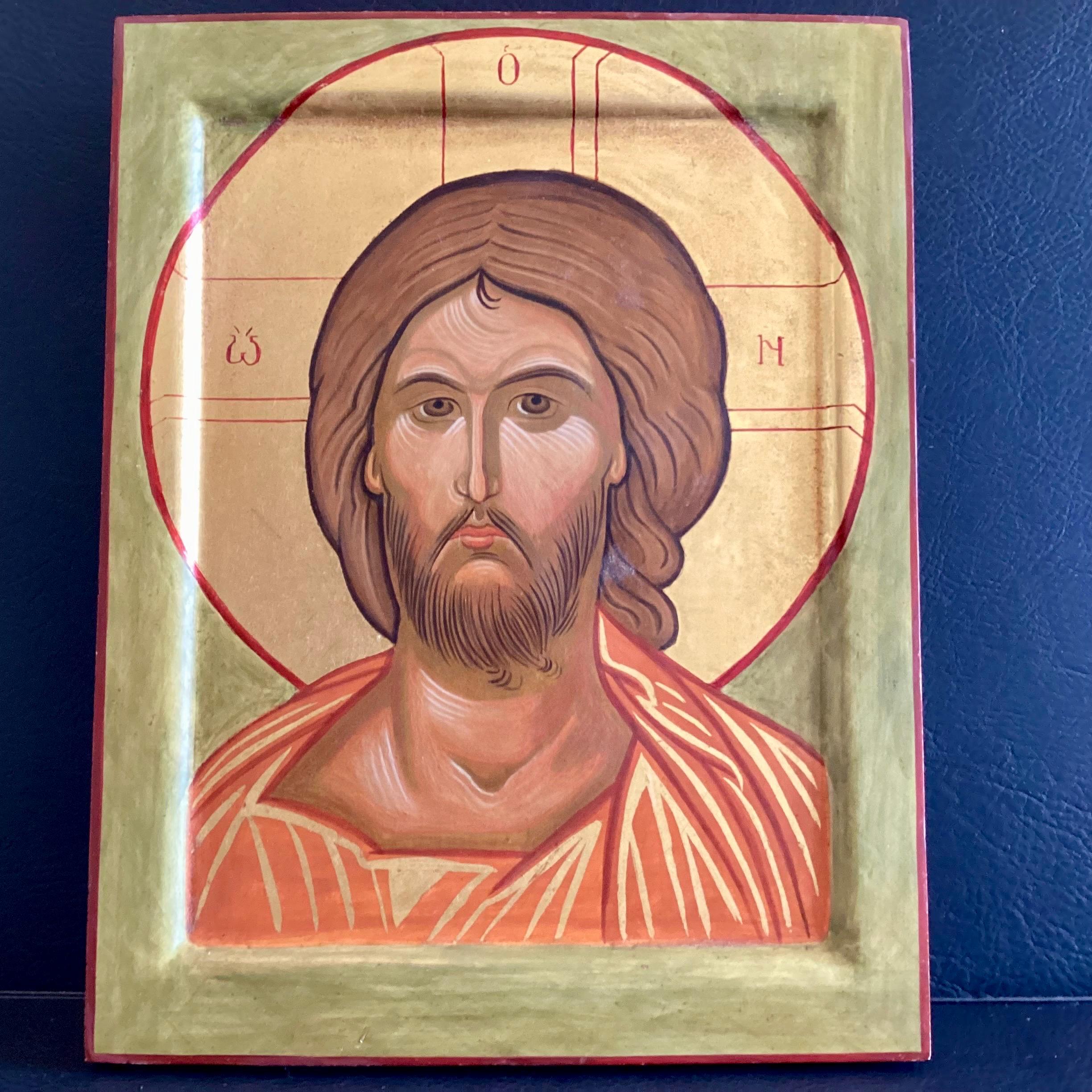 Icon Painting Greek Jesus Pantocrator Hand Painted Wooden Panel Gold Tempera — photo 3 of 11