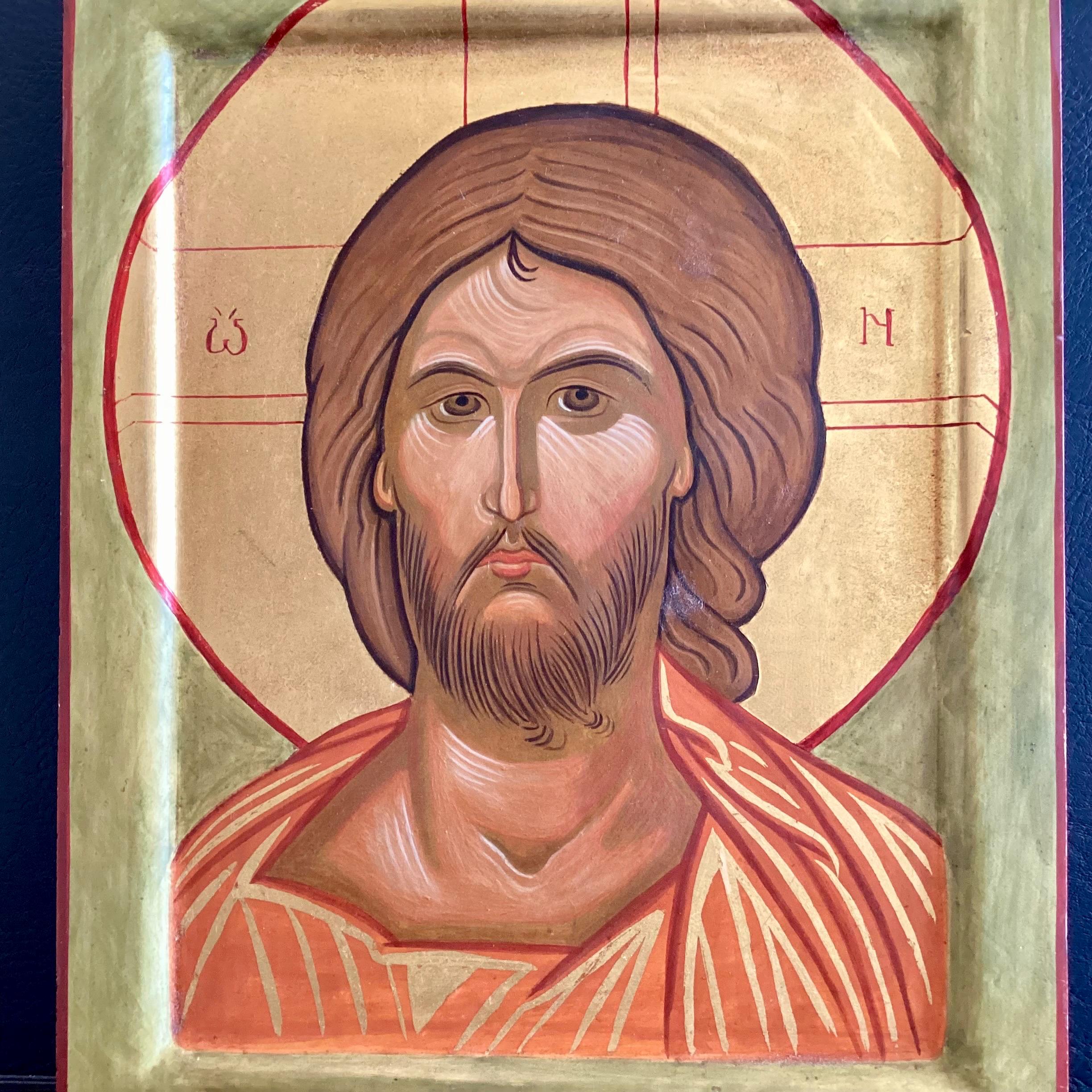 Icon Painting Greek Jesus Pantocrator Hand Painted Wooden Panel Gold Tempera — photo 4 of 11
