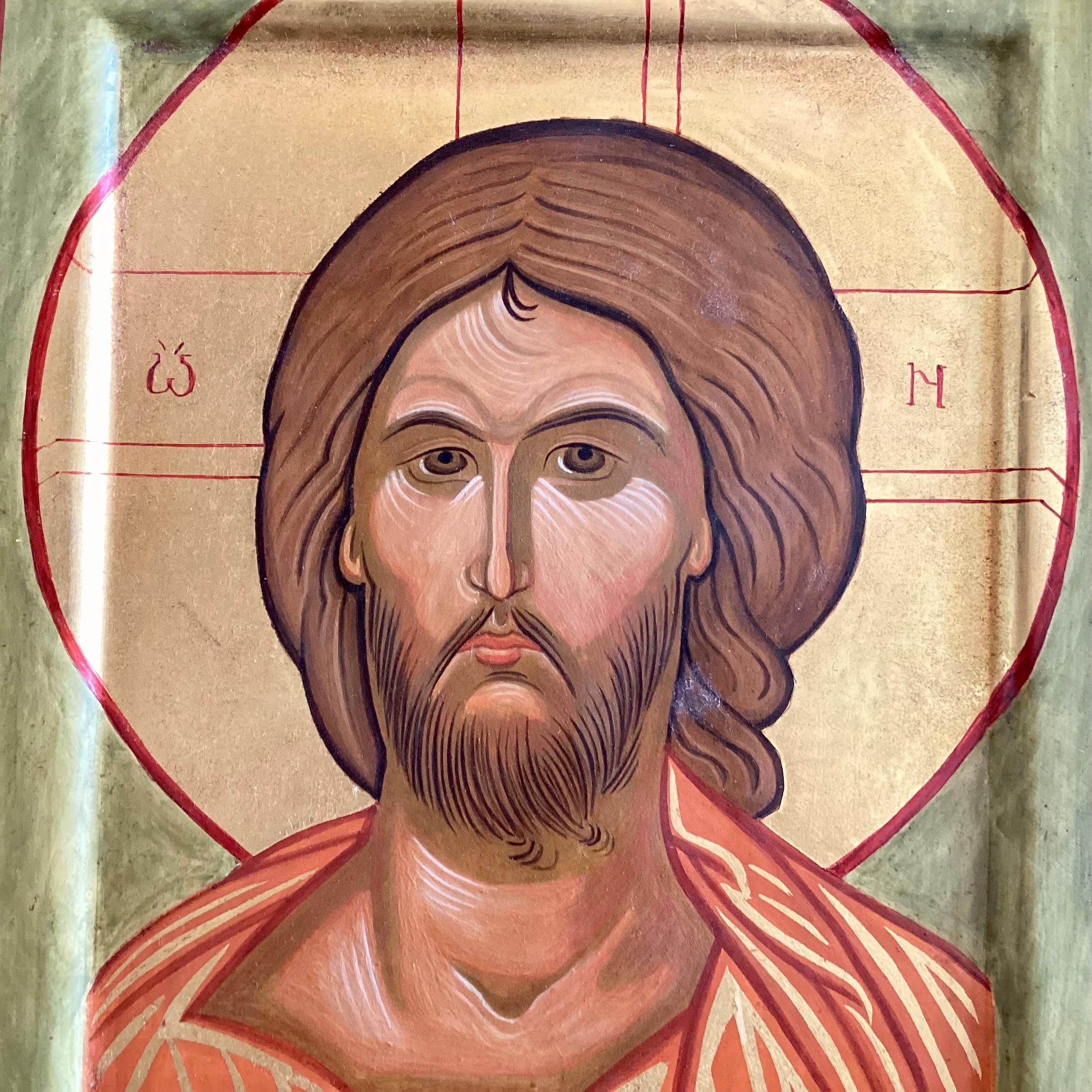 Icon Painting Greek Jesus Pantocrator Hand Painted Wooden Panel Gold Tempera — photo 5 of 11