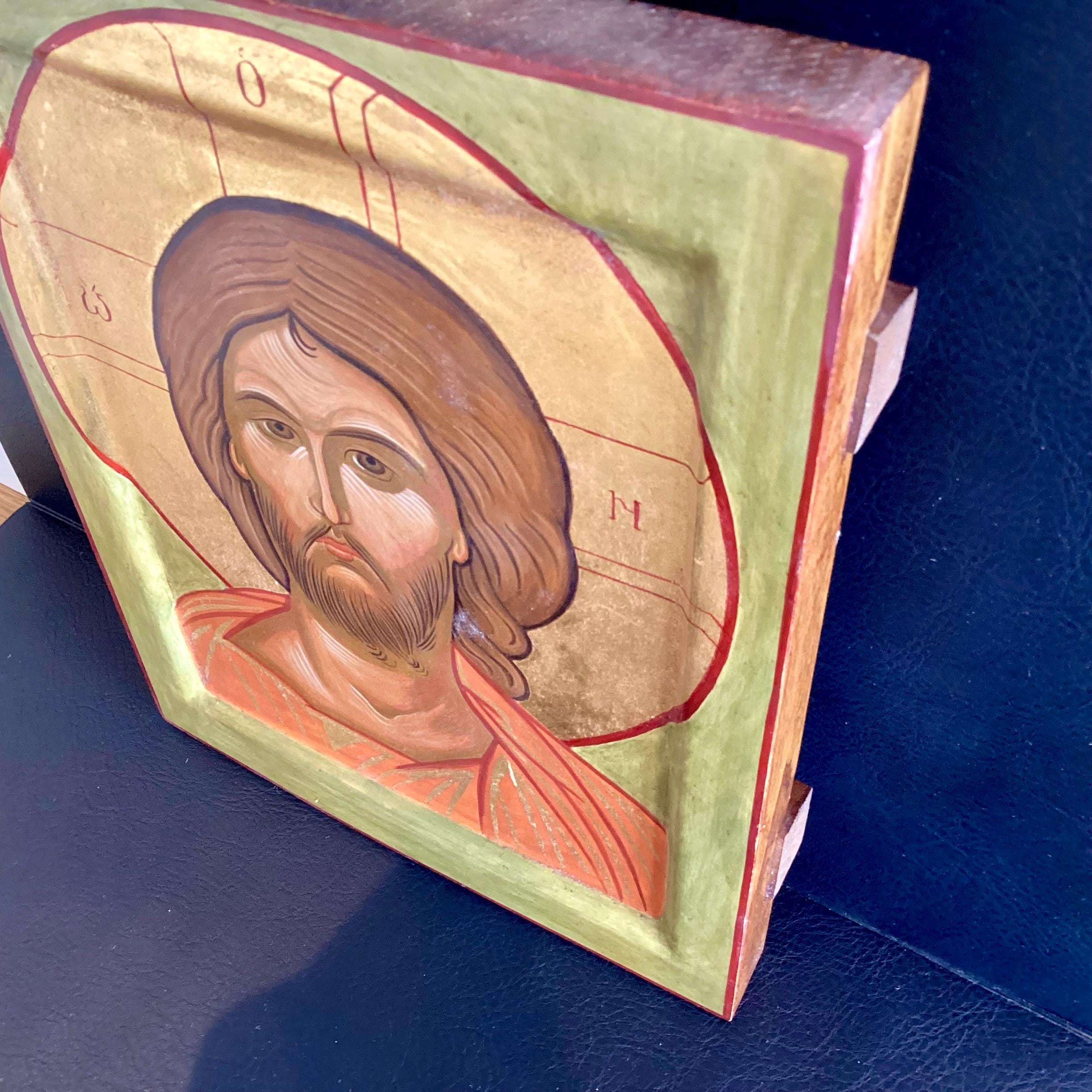 Icon Painting Greek Jesus Pantocrator Hand Painted Wooden Panel Gold Tempera — photo 7 of 11