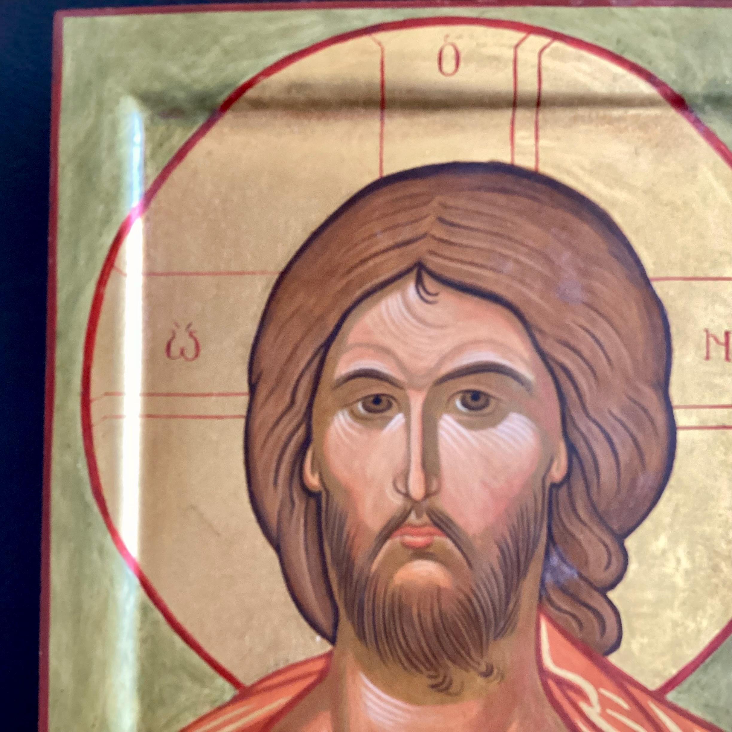 Icon Painting Greek Jesus Pantocrator Hand Painted Wooden Panel Gold Tempera — photo 9 of 11
