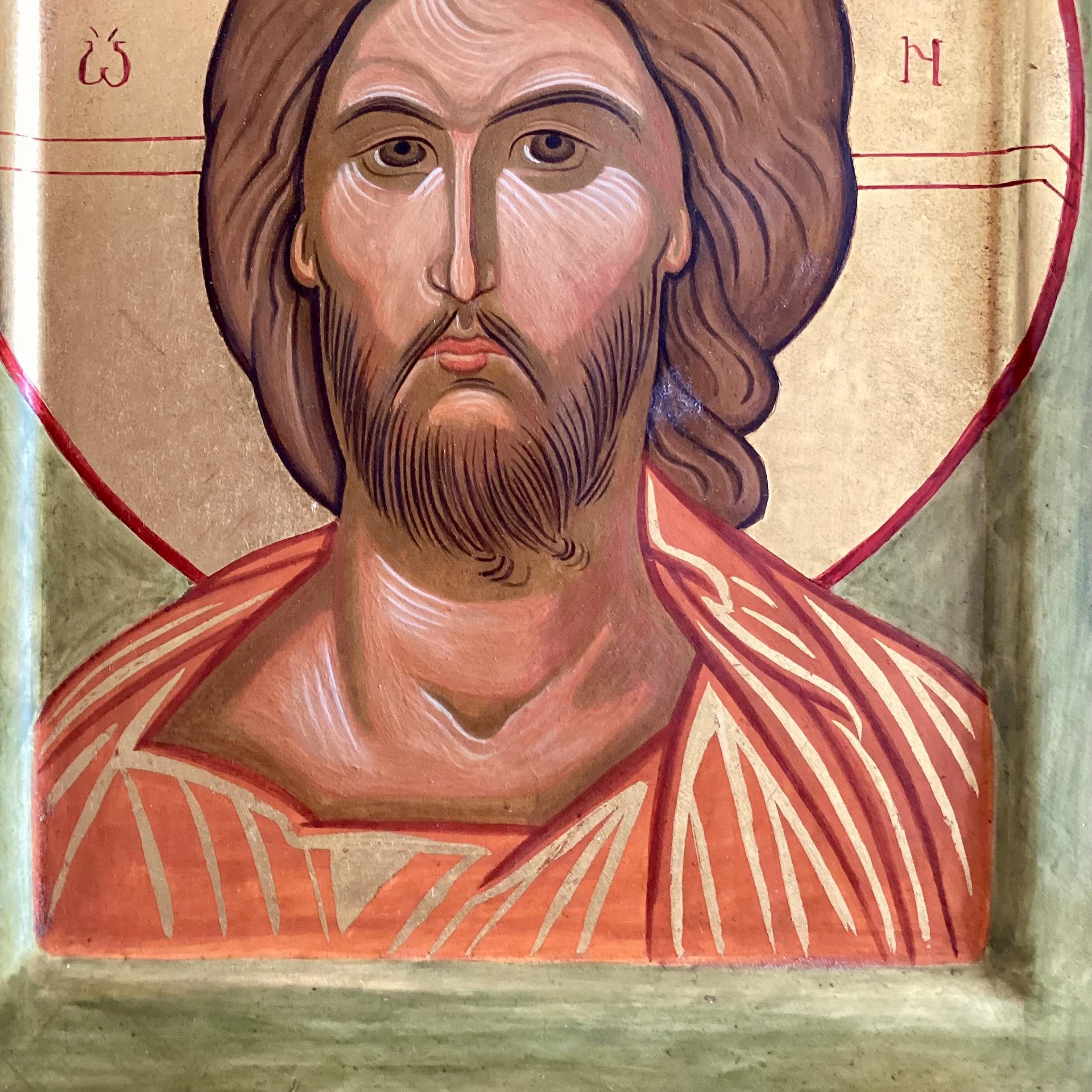 Icon Painting Greek Jesus Pantocrator Hand Painted Wooden Panel Gold Tempera — photo 10 of 11