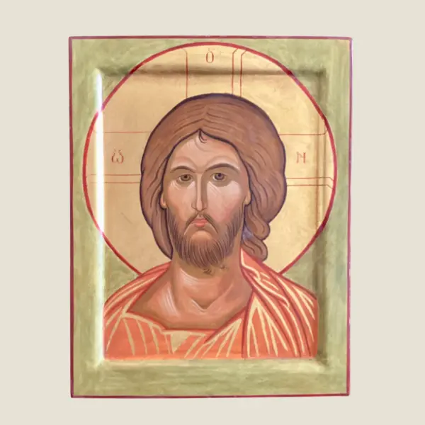 Icon Painting Greek Jesus Pantocrator Hand Painted Wooden Panel Gold Tempera