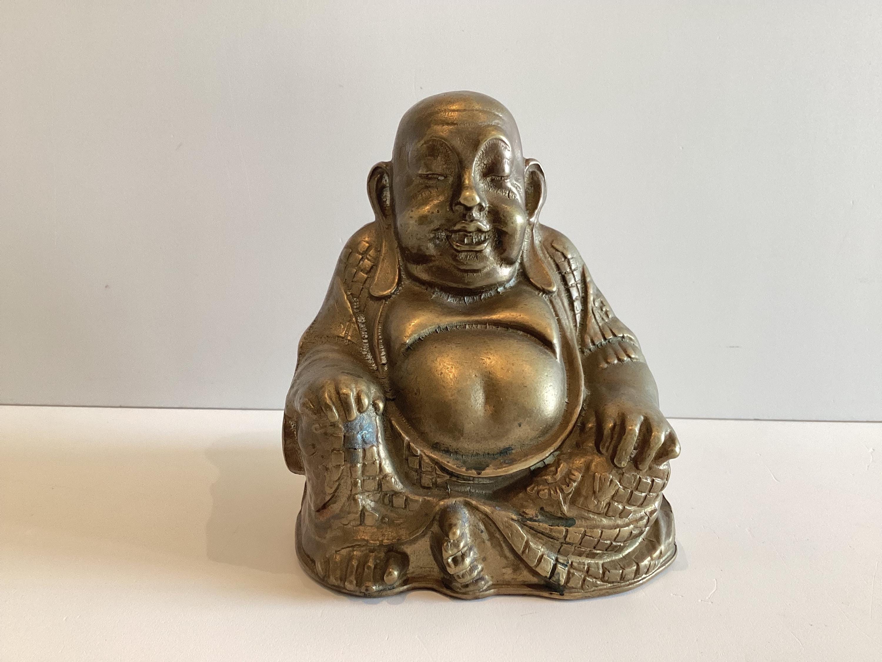 Bronze Sculpture | Antique Buddha Statue Laughing Buddha 1900s Zen Decor Collectible — photo 2 of 10