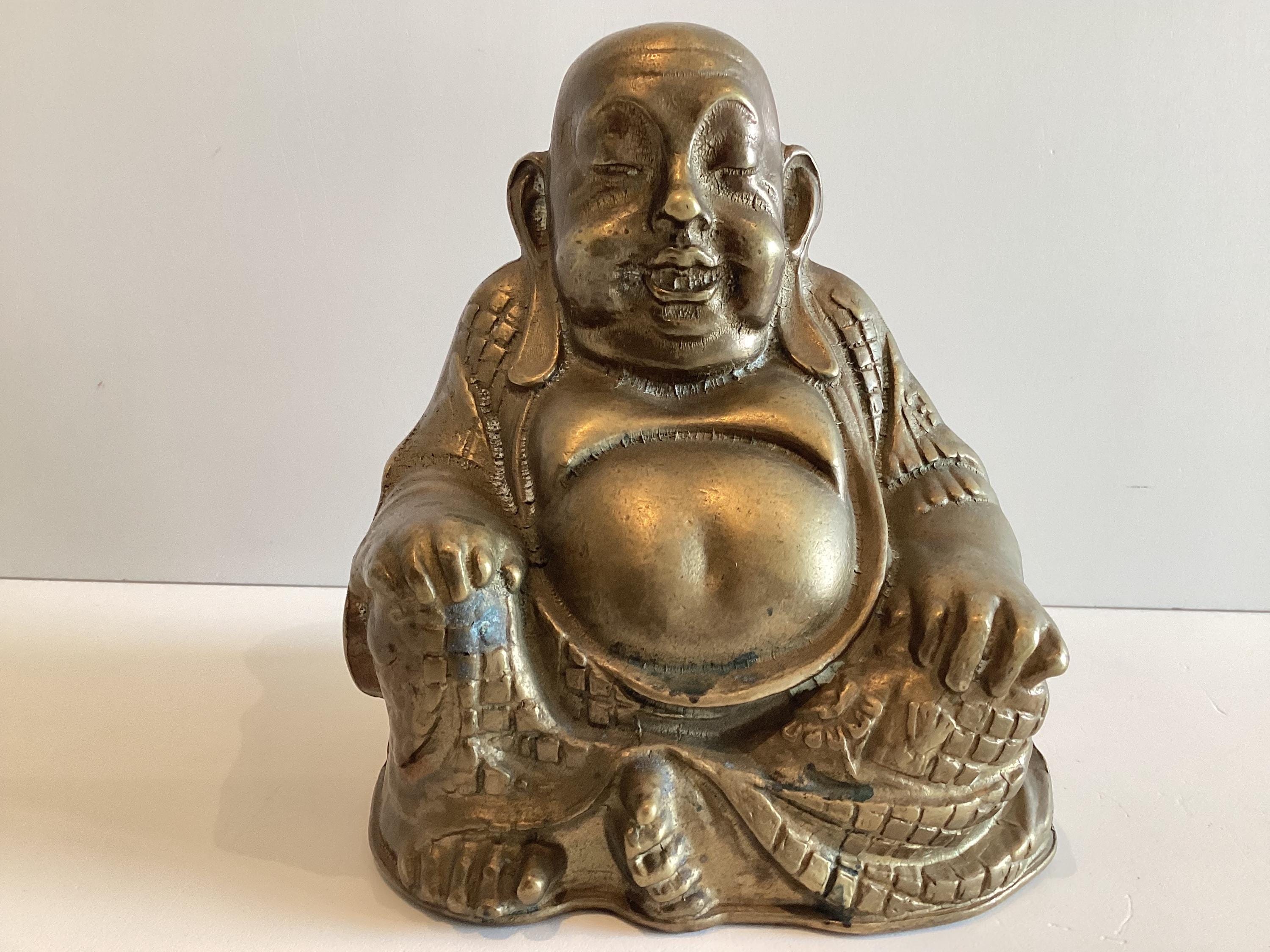 Bronze Sculpture | Antique Buddha Statue Laughing Buddha 1900s Zen Decor Collectible — photo 3 of 10