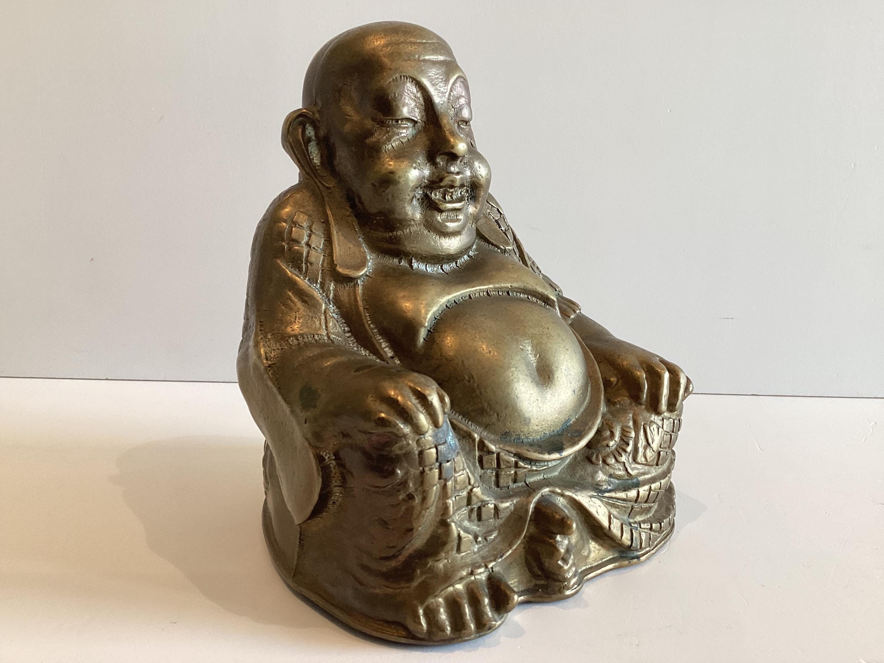 Bronze Sculpture | Antique Buddha Statue Laughing Buddha 1900s Zen Decor Collectible — photo 4 of 10