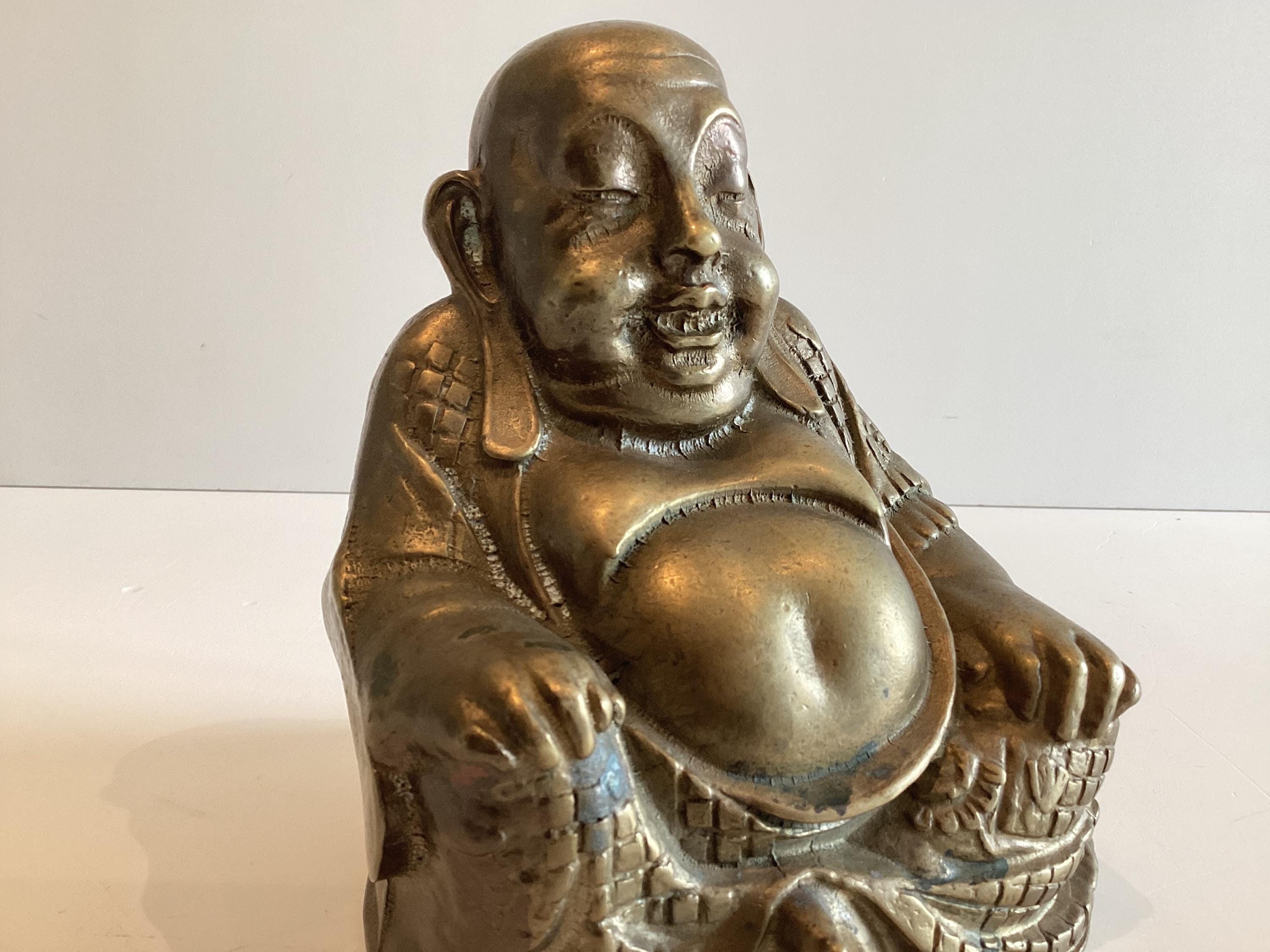 Bronze Sculpture | Antique Buddha Statue Laughing Buddha 1900s Zen Decor Collectible — photo 7 of 10