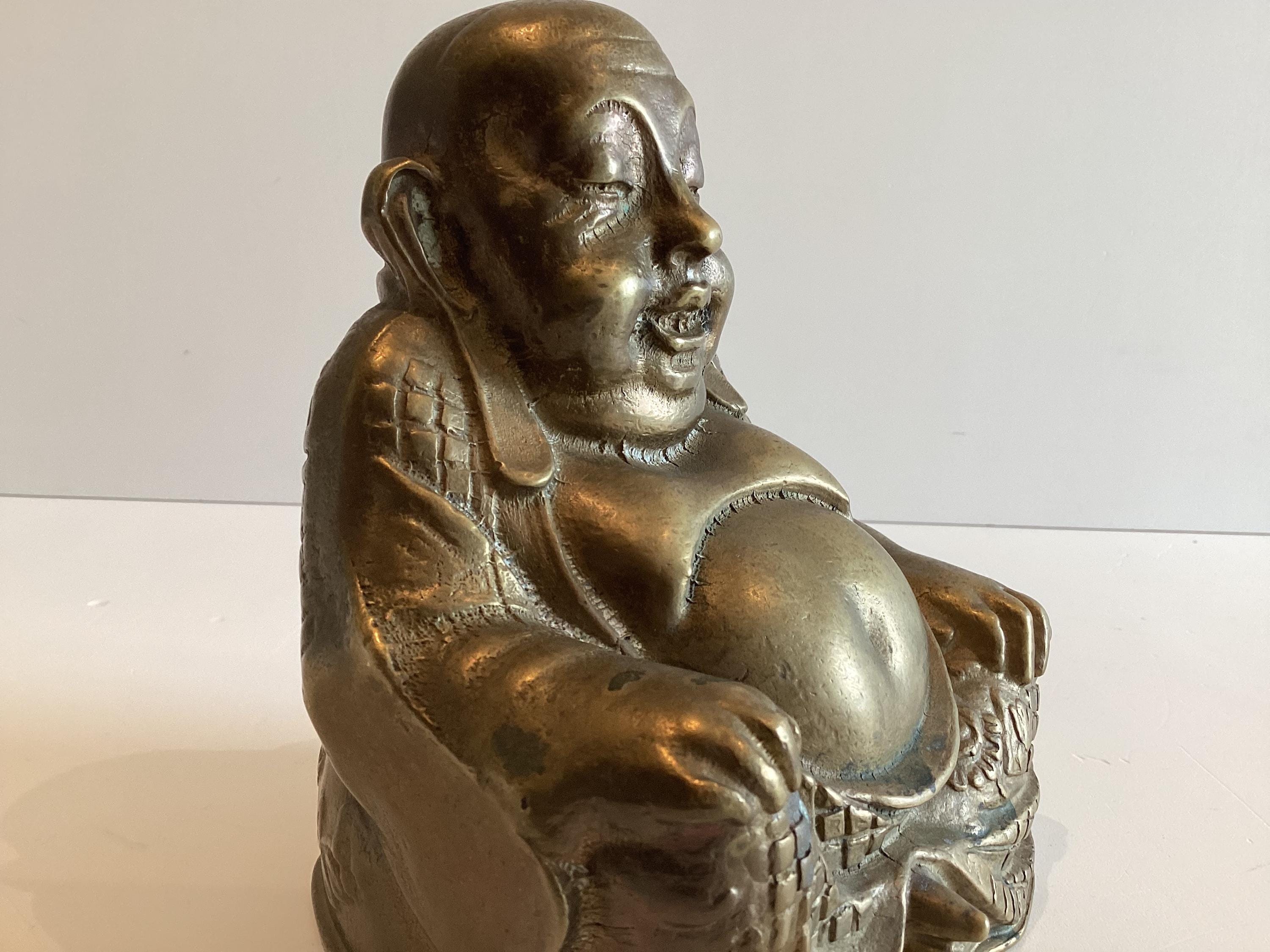 Bronze Sculpture | Antique Buddha Statue Laughing Buddha 1900s Zen Decor Collectible — photo 9 of 10