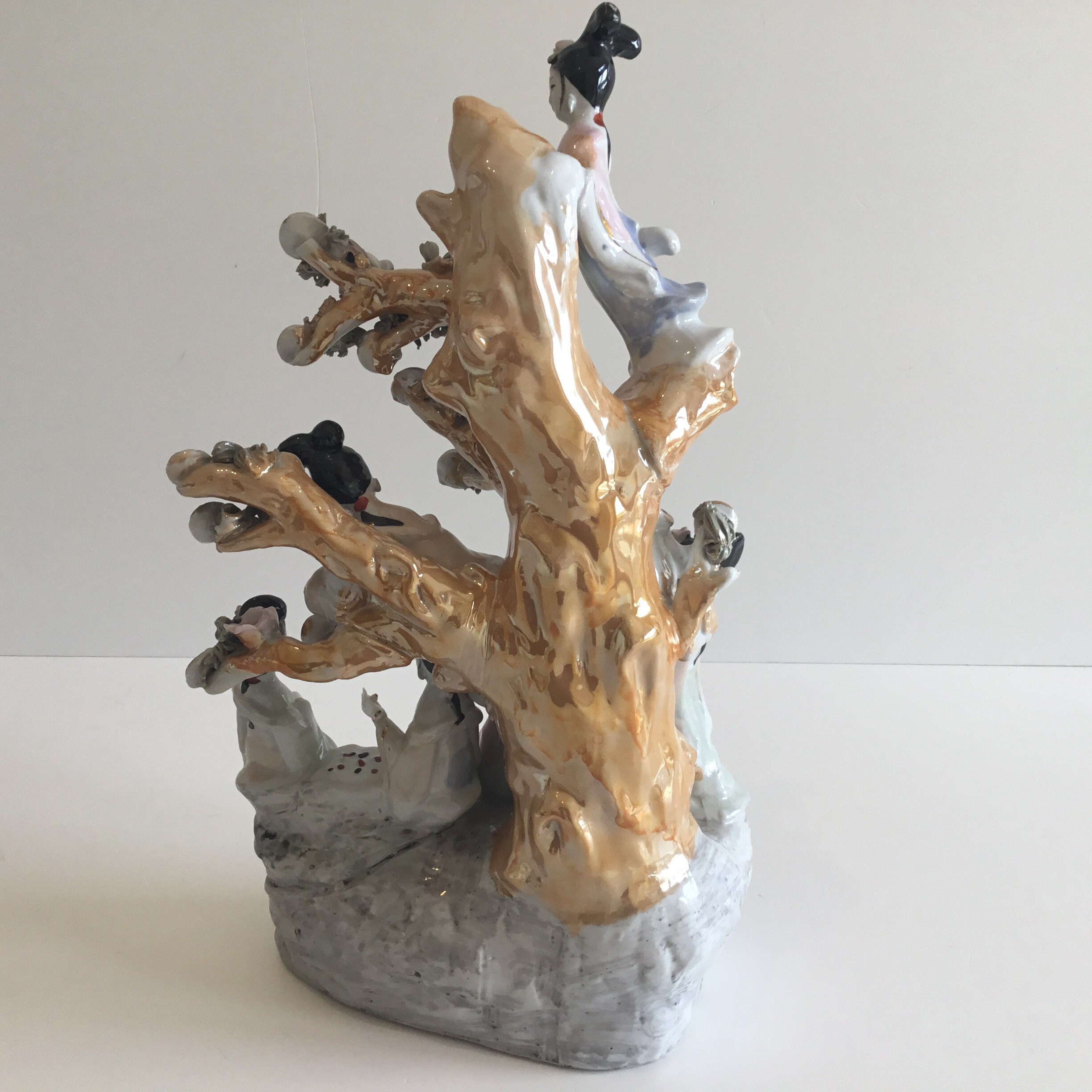 Vintage Porcelain Sculpture | 1960s Chinese Geisha & Money Tree, Large Hand Painted Goddesses — photo 4 of 11