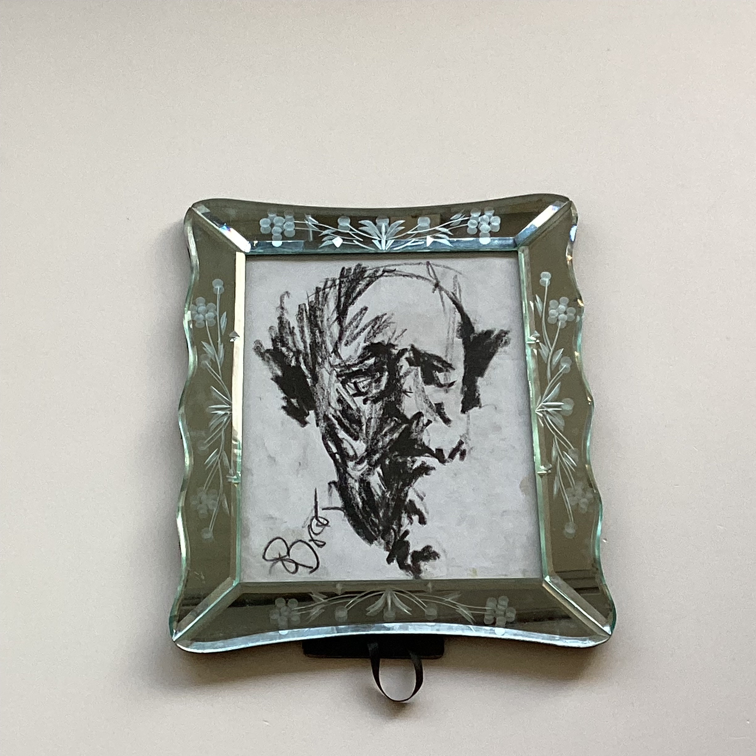 Vintage Painting | 1950s Waxed Pencil  by Boot With Venetian Glass Frame — photo 2 of 7