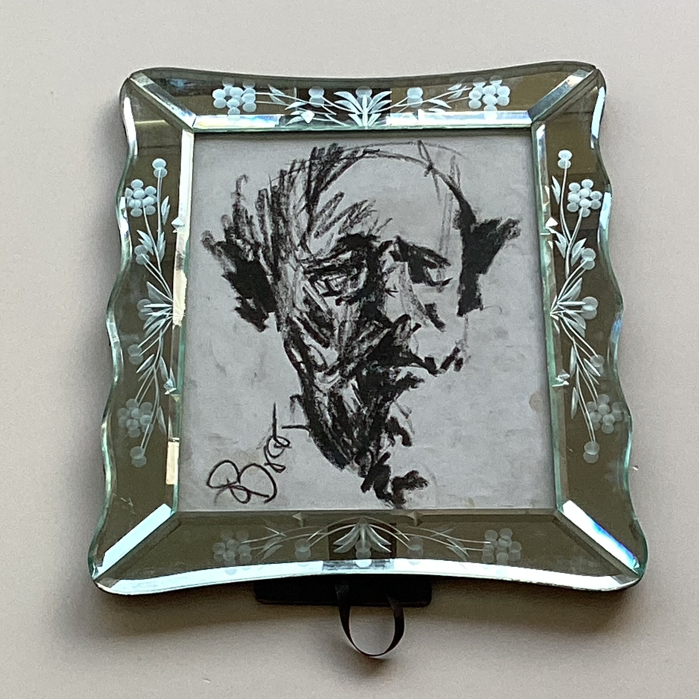 Vintage Painting | 1950s Waxed Pencil  by Boot With Venetian Glass Frame — photo 5 of 7