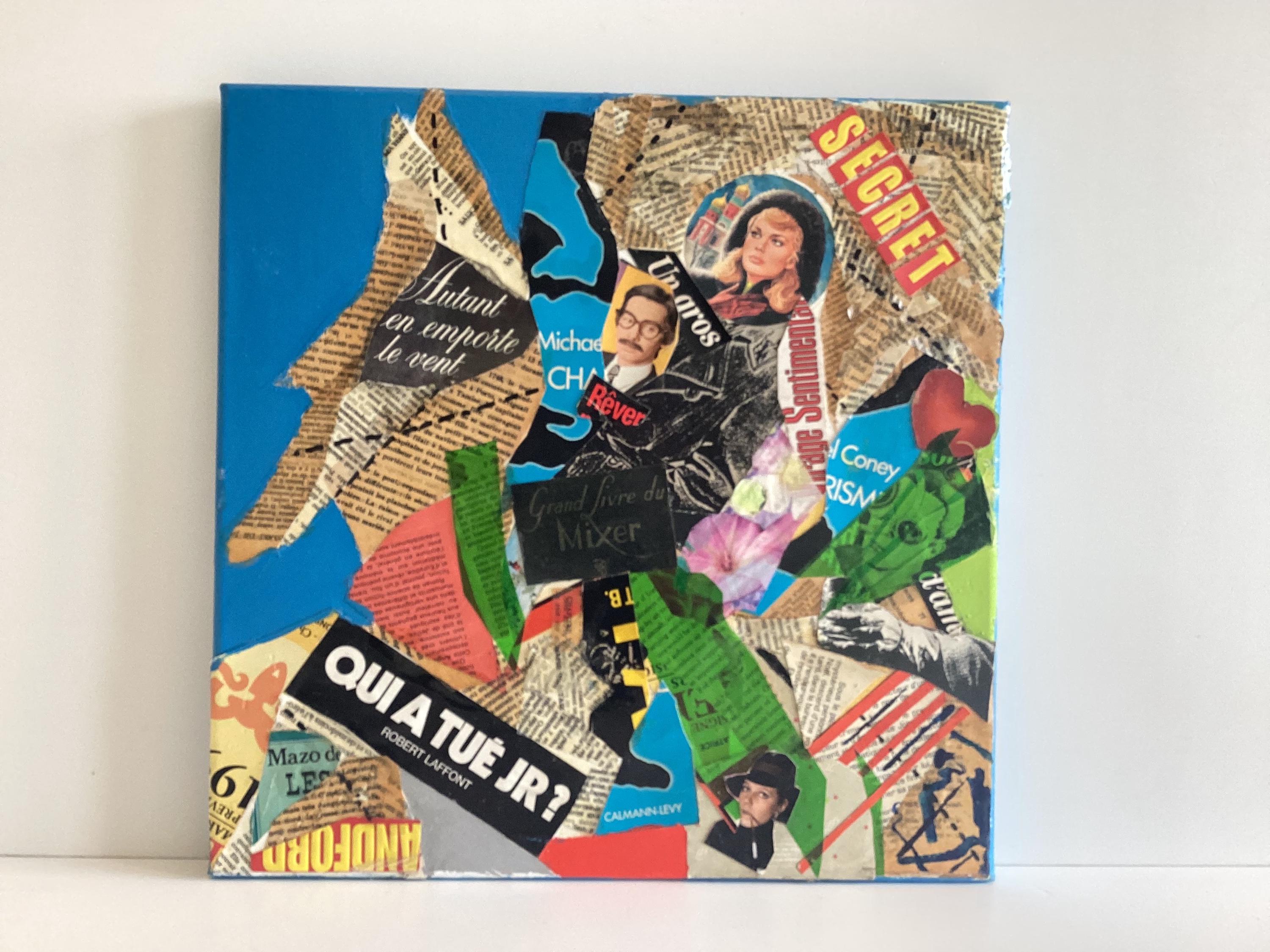 Vintage Pop Art Collage | 1990s French Handmade Canvas, Signed & Titled "Cinq à Sept" — photo 2 of 8