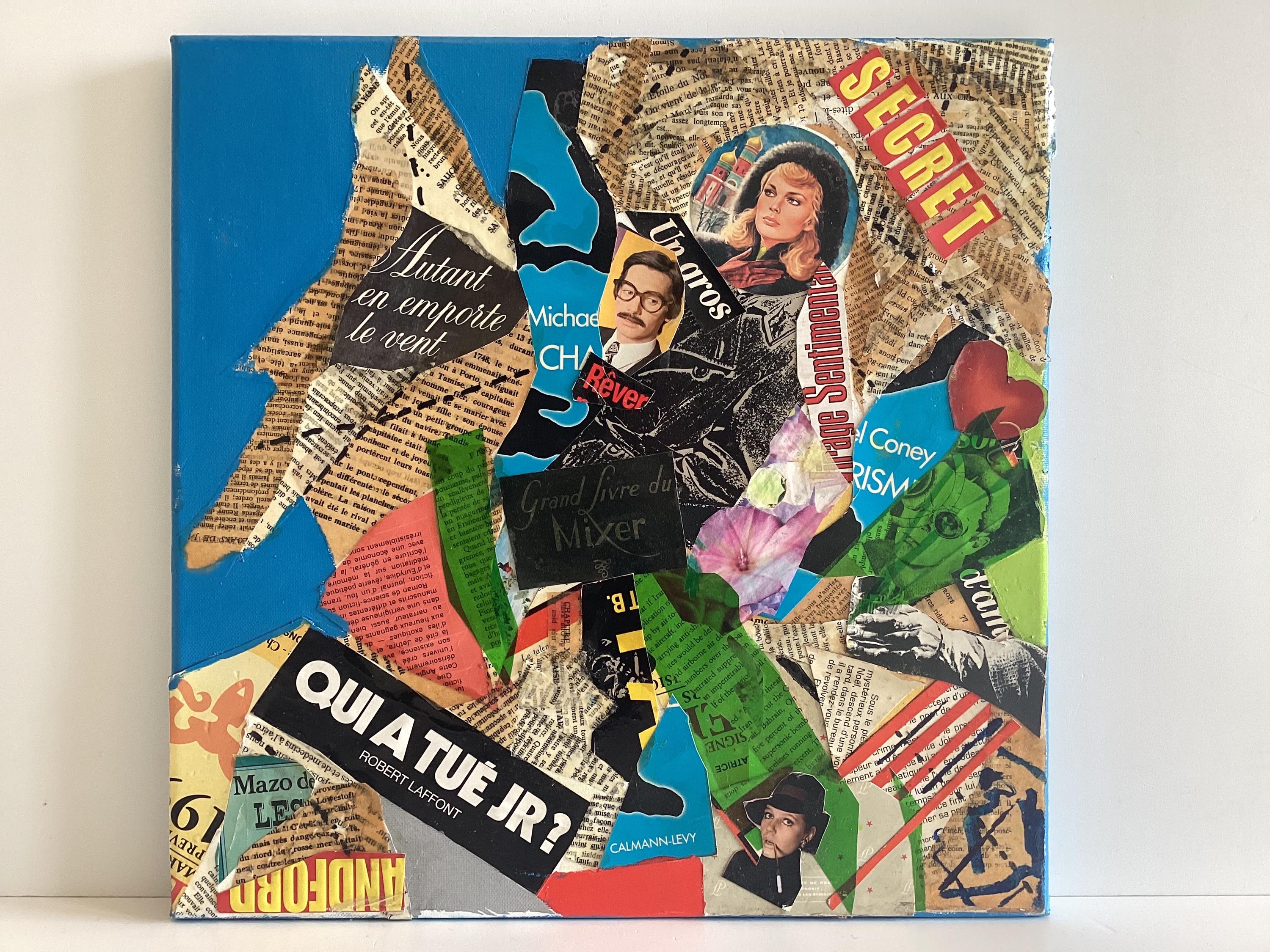 Vintage Pop Art Collage | 1990s French Handmade Canvas, Signed & Titled "Cinq à Sept" — photo 3 of 8