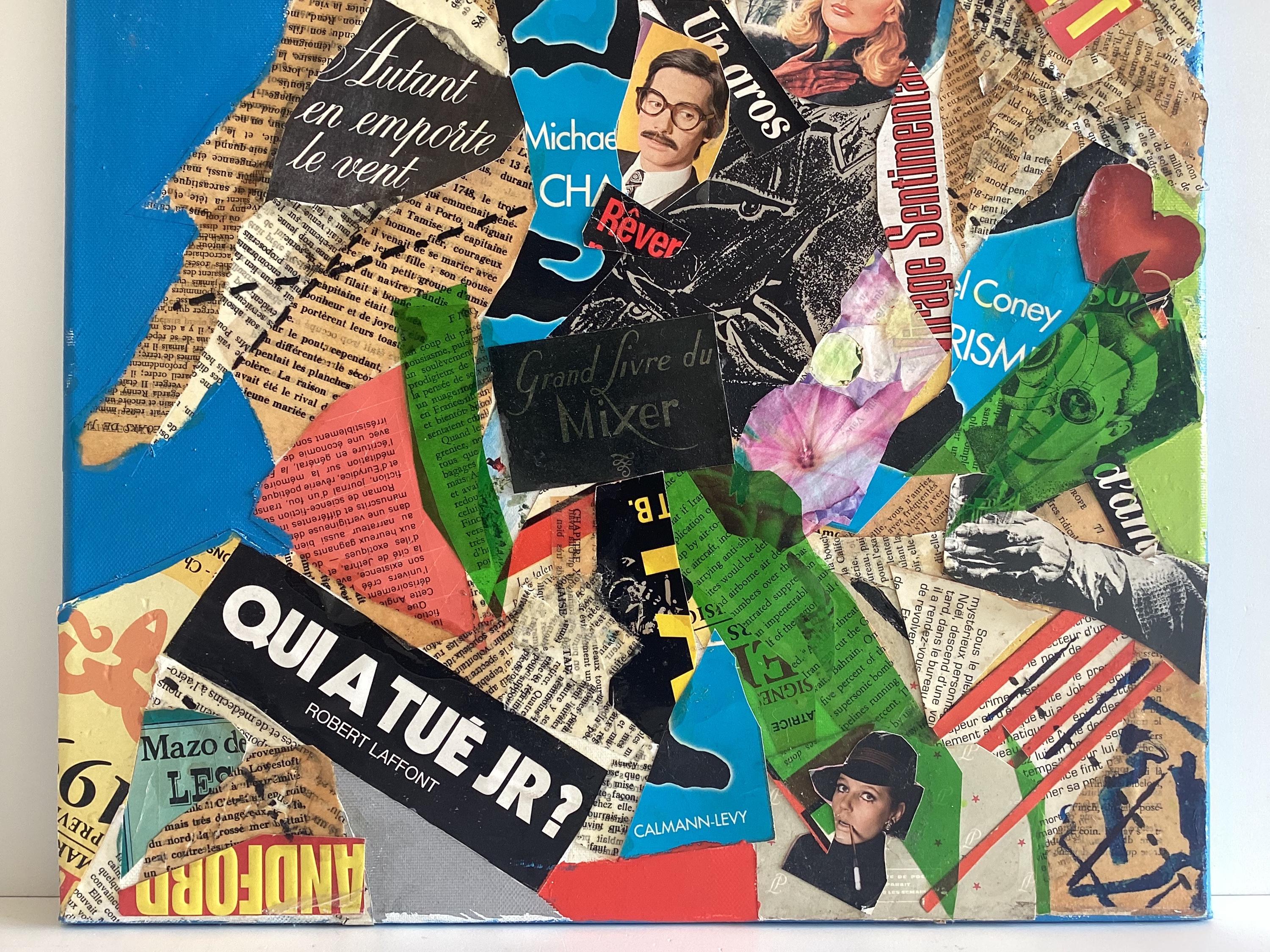 Vintage Pop Art Collage | 1990s French Handmade Canvas, Signed & Titled "Cinq à Sept" — photo 4 of 8