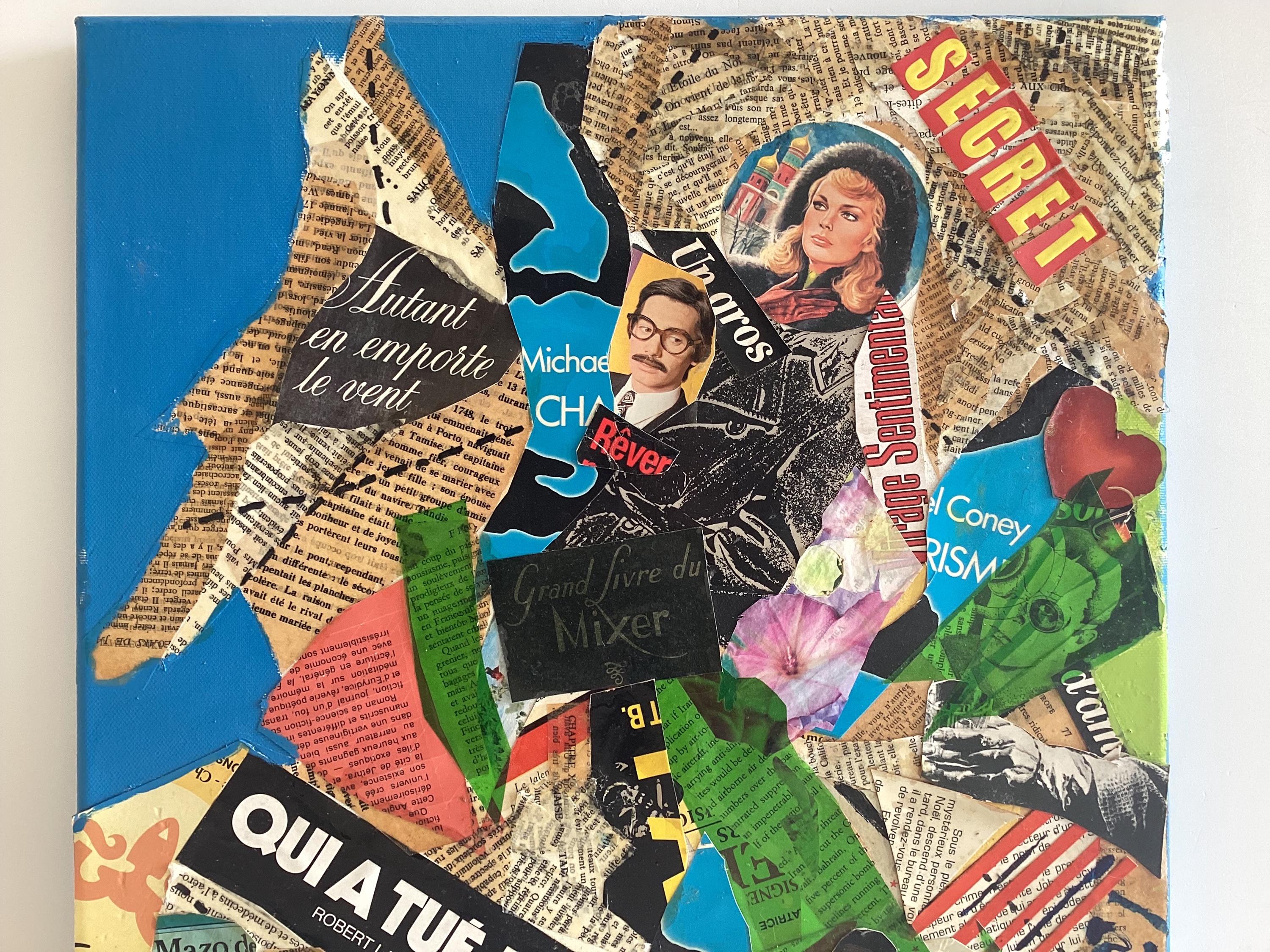 Vintage Pop Art Collage | 1990s French Handmade Canvas, Signed & Titled "Cinq à Sept" — photo 5 of 8