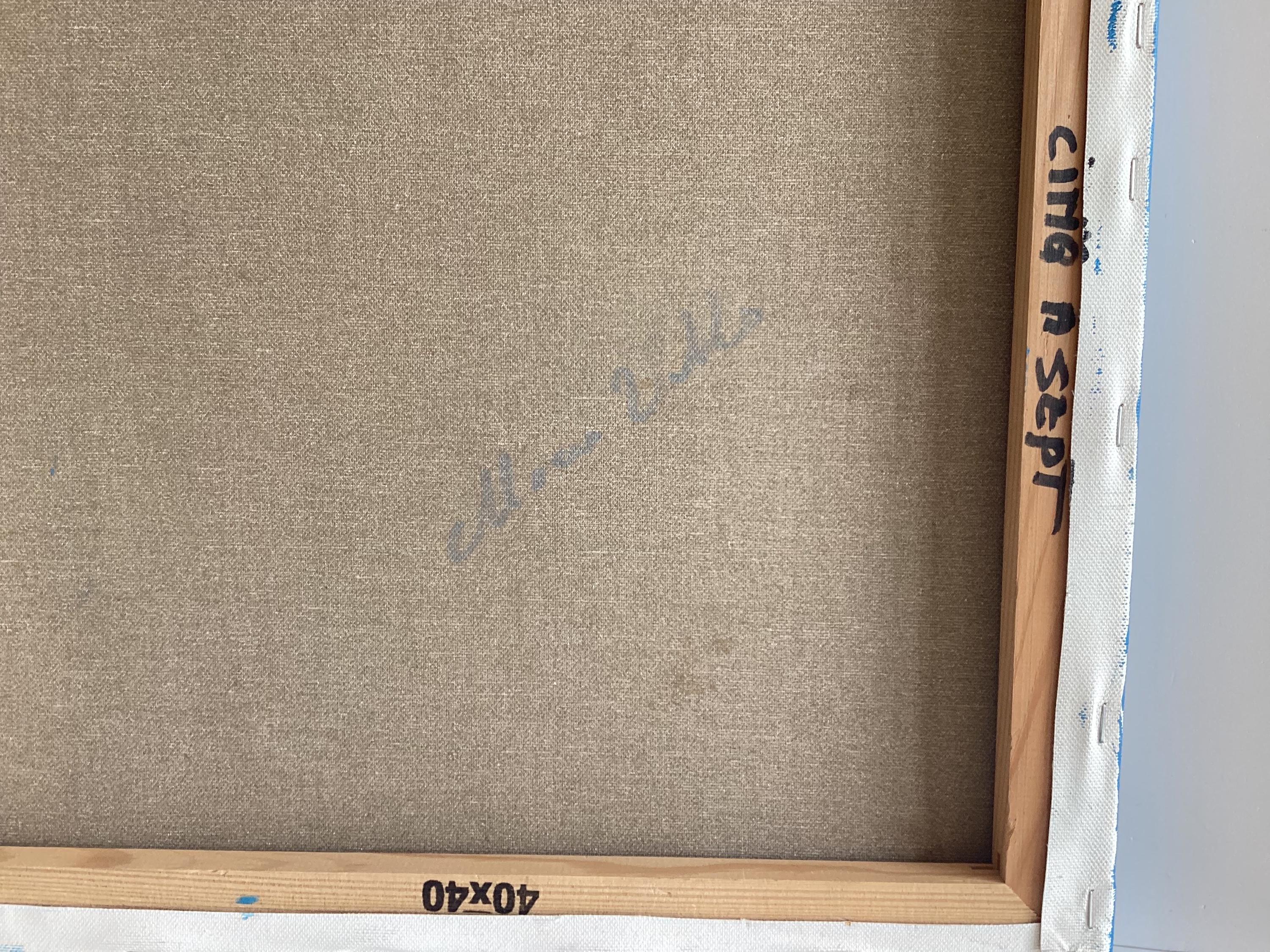 Vintage Pop Art Collage | 1990s French Handmade Canvas, Signed & Titled "Cinq à Sept" — photo 7 of 8