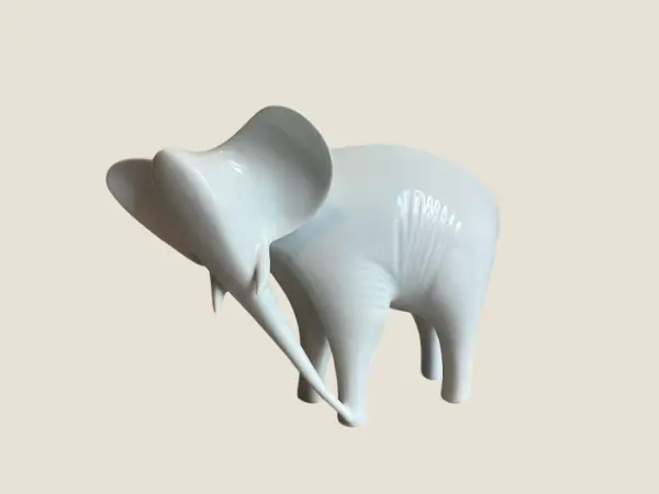 Vintage Porcelain Elephant | Royal Dux Bohemia 1960s, Jaroslav Jezek Designer White