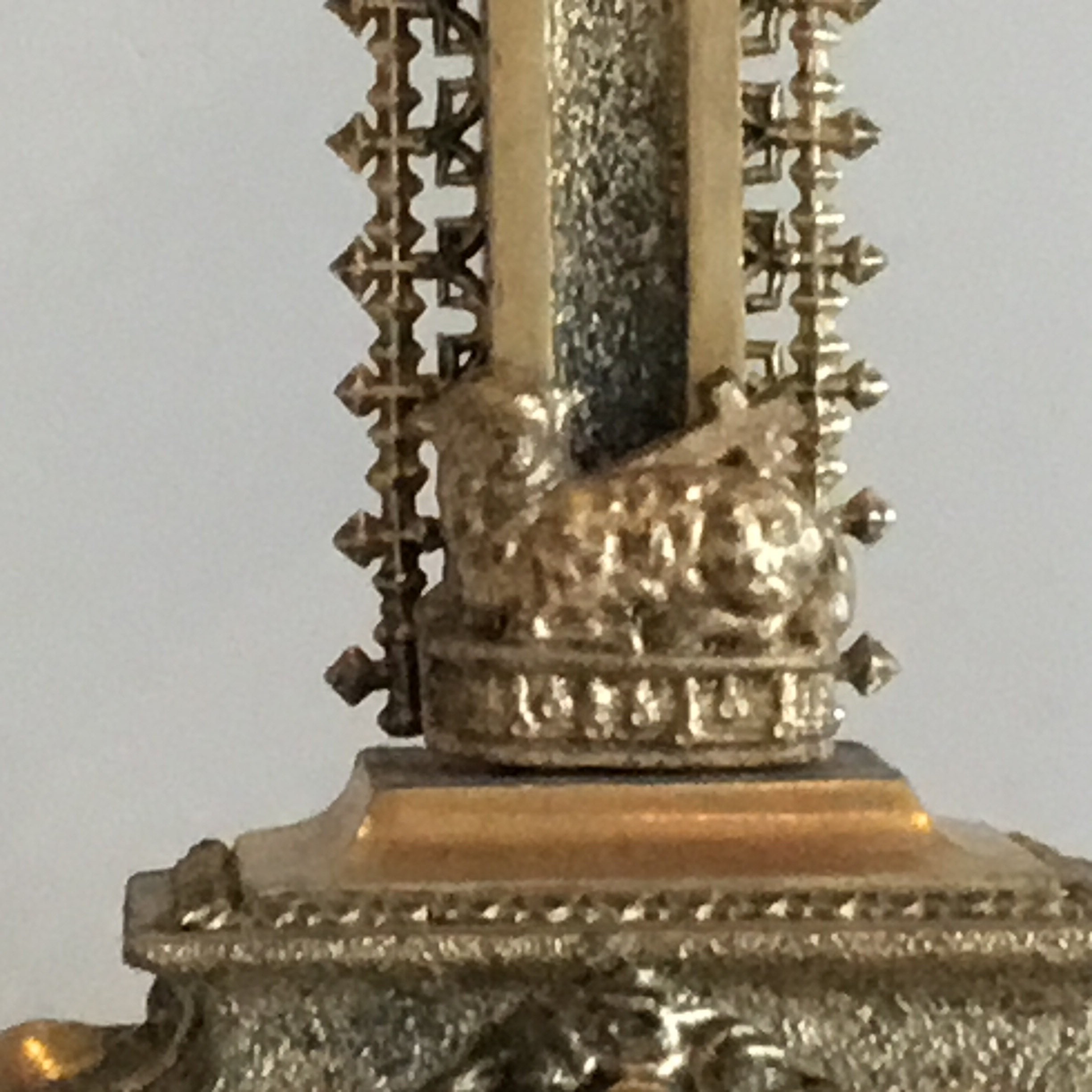 Antique Crucifix | 1940s French Gilded Wood, Bisque Porcelain Christ Gold Metal Decor — photo 8 of 9