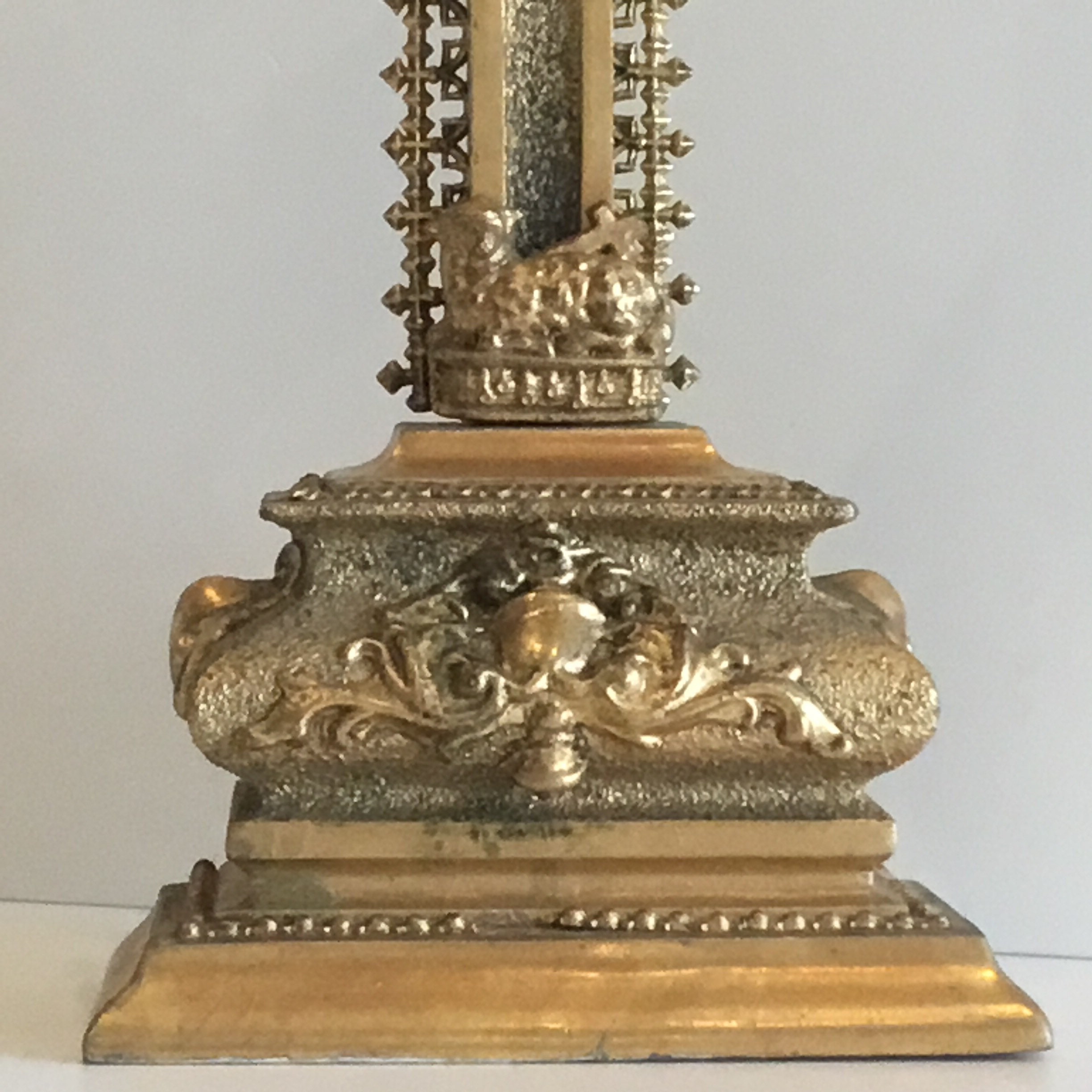 Antique Crucifix | 1940s French Gilded Wood, Bisque Porcelain Christ Gold Metal Decor — photo 9 of 9