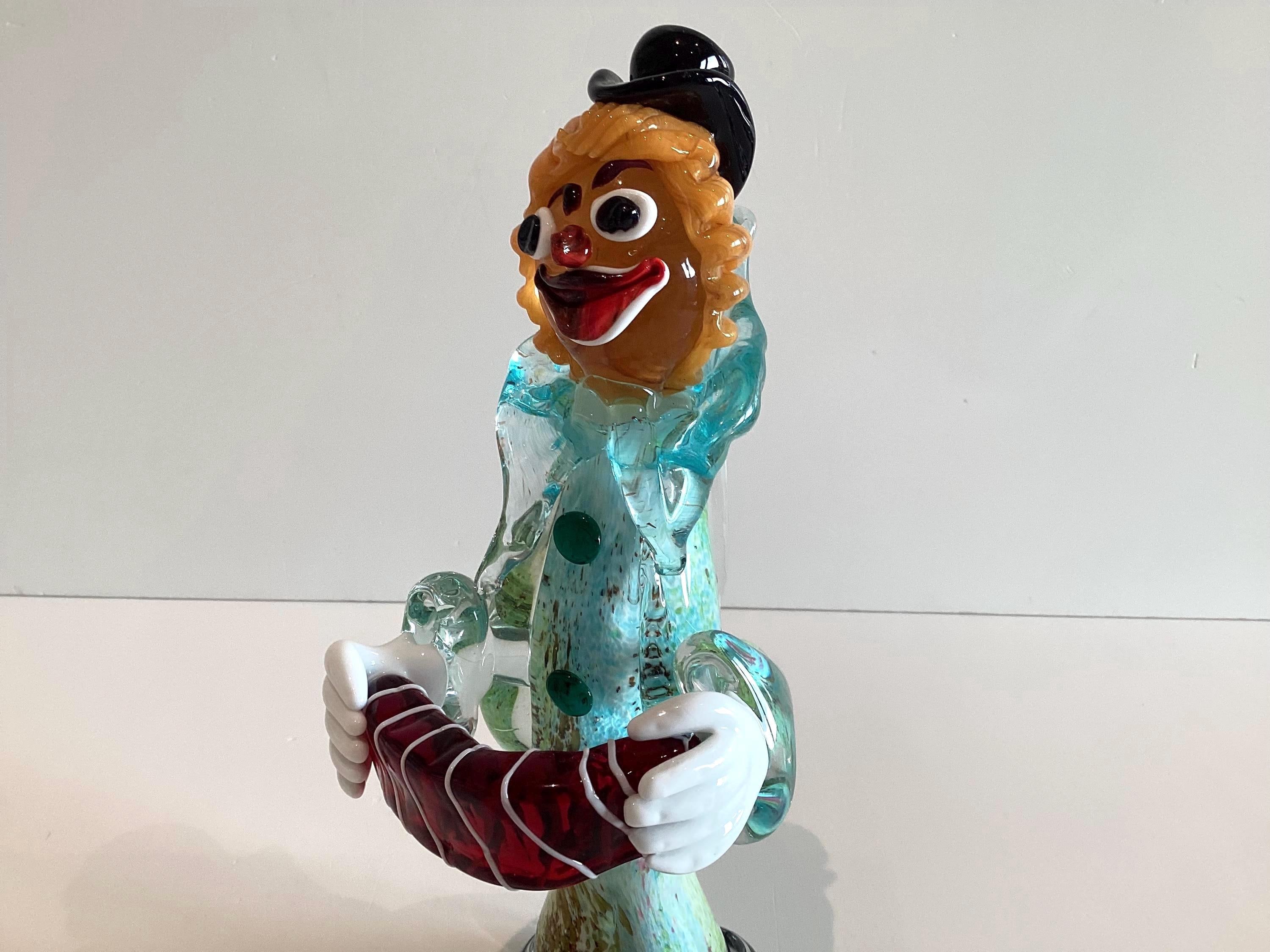 Vintage Murano Clown | 1970s Art Glass Accordion Musician, Aventurine & Lattimo — photo 11 of 11