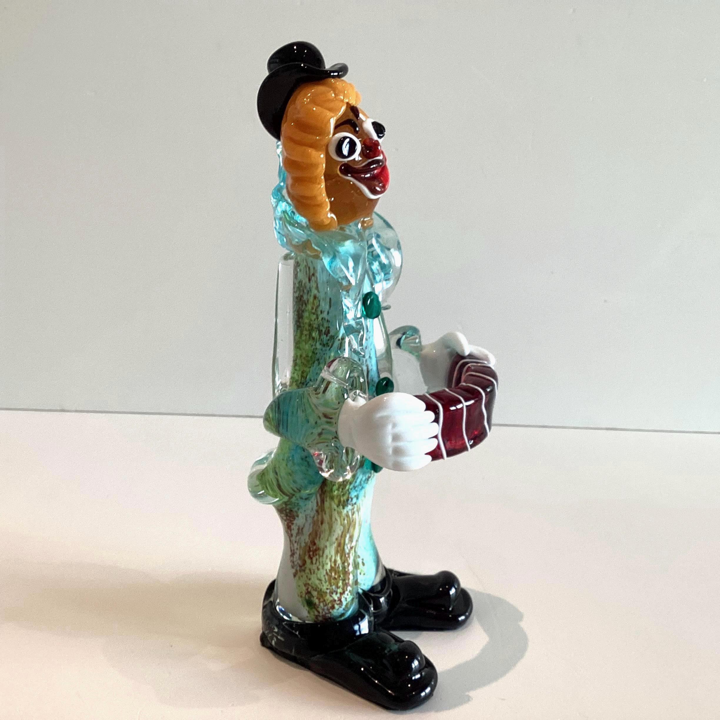 Vintage Murano Clown | 1970s Art Glass Accordion Musician, Aventurine & Lattimo — photo 3 of 11