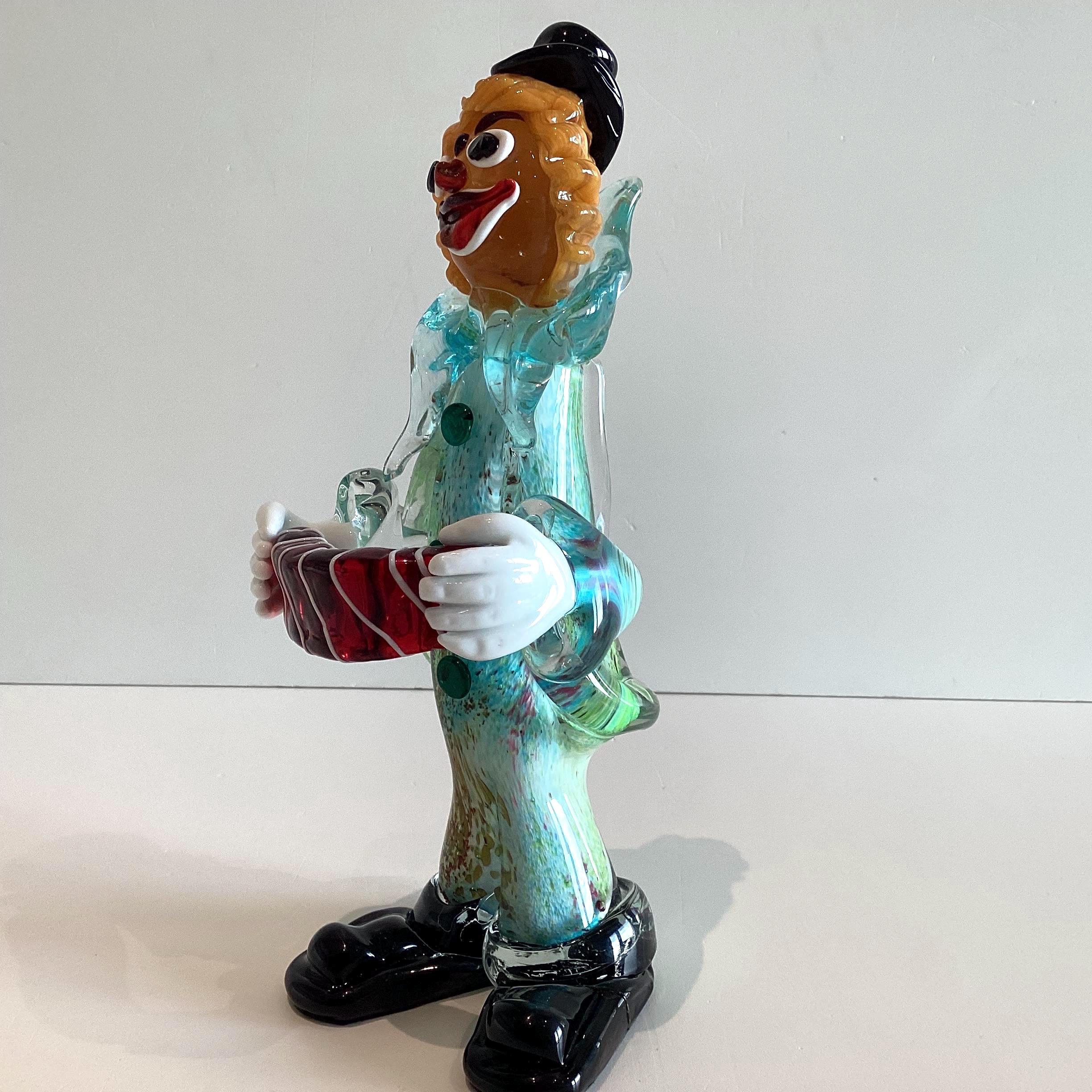 Vintage Murano Clown | 1970s Art Glass Accordion Musician, Aventurine & Lattimo — photo 4 of 11
