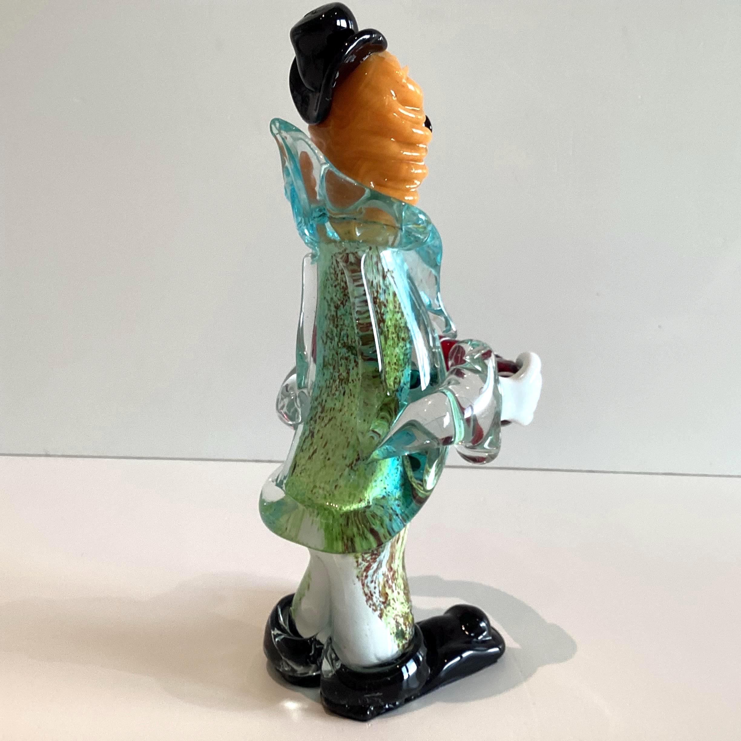 Vintage Murano Clown | 1970s Art Glass Accordion Musician, Aventurine & Lattimo — photo 5 of 11